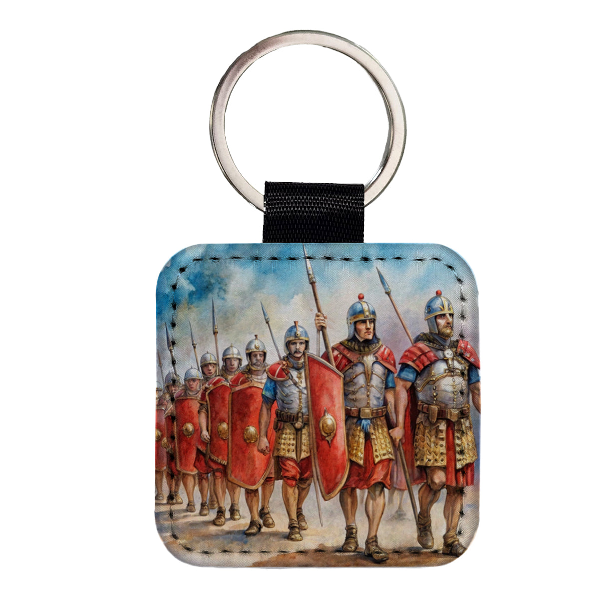 Roman Legion Marching In Formation Watercolor Square Faux Leather Keychain
