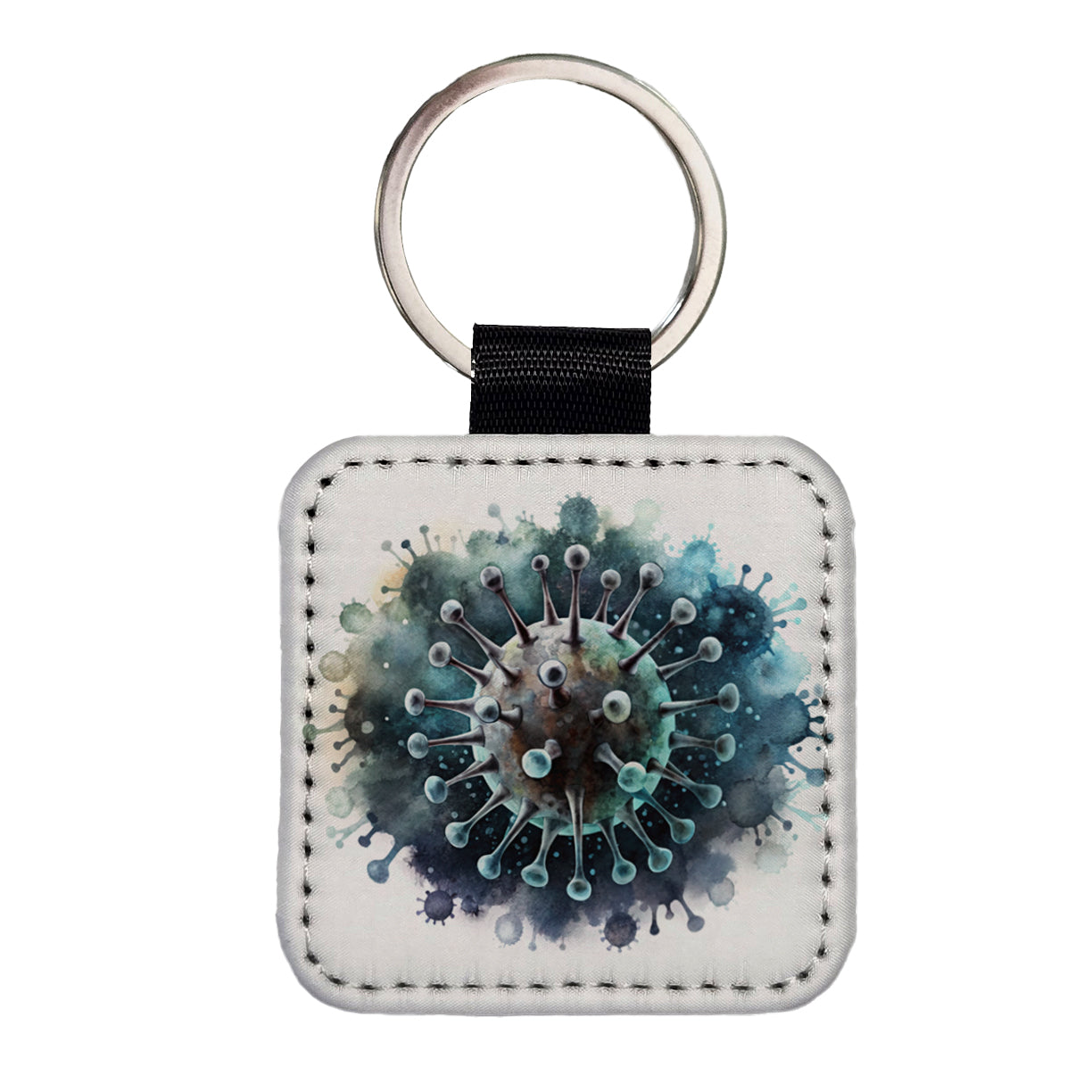 Scary Virus Black Watercolor Square Faux Leather Keychain