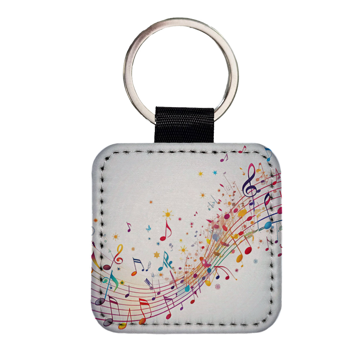 Scattered Music Notes Design Square Faux Leather Keychain