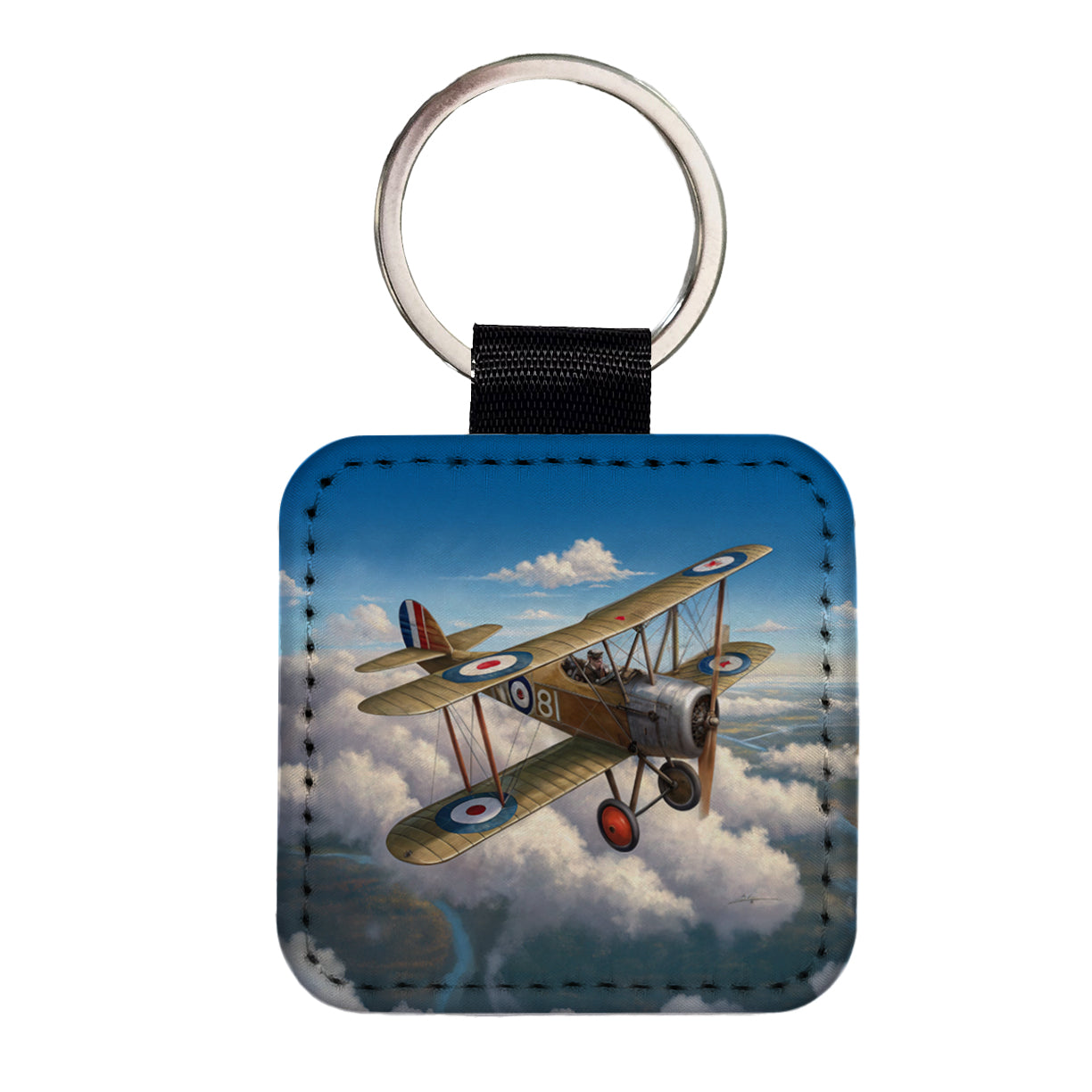 Sopwith Camel WWI British Fighter Plane Square Faux Leather Keychain