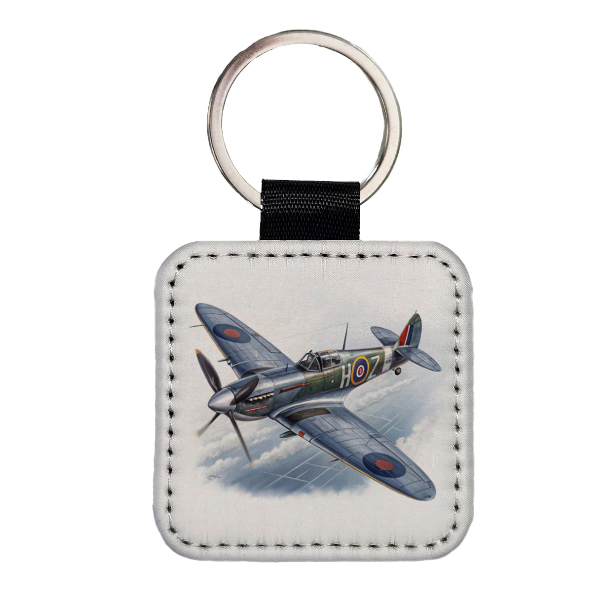 Spitfire WWII British Fighter Plane Square Faux Leather Keychain