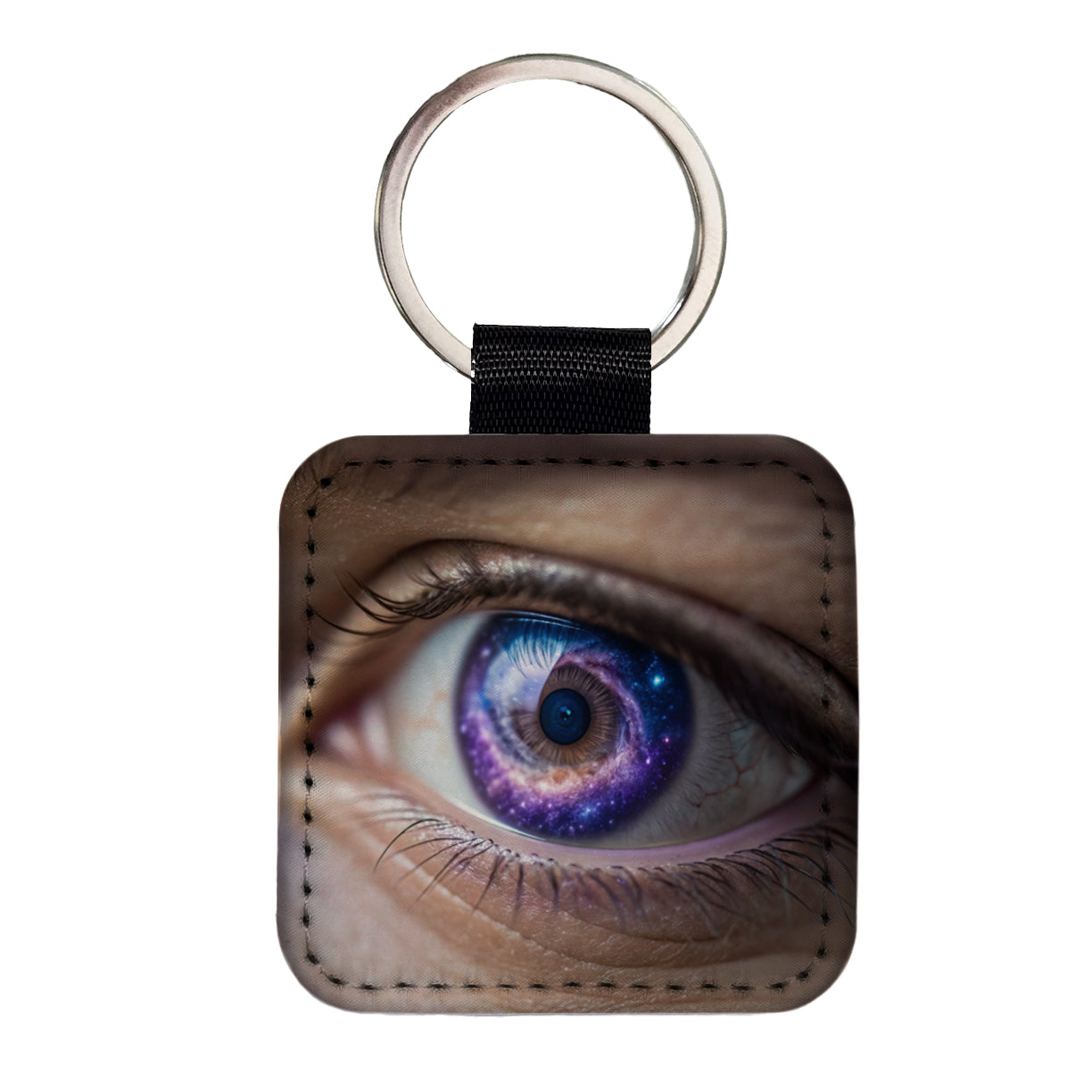 The Galaxy Seen Through Her Eyes Square Faux Leather Keychain