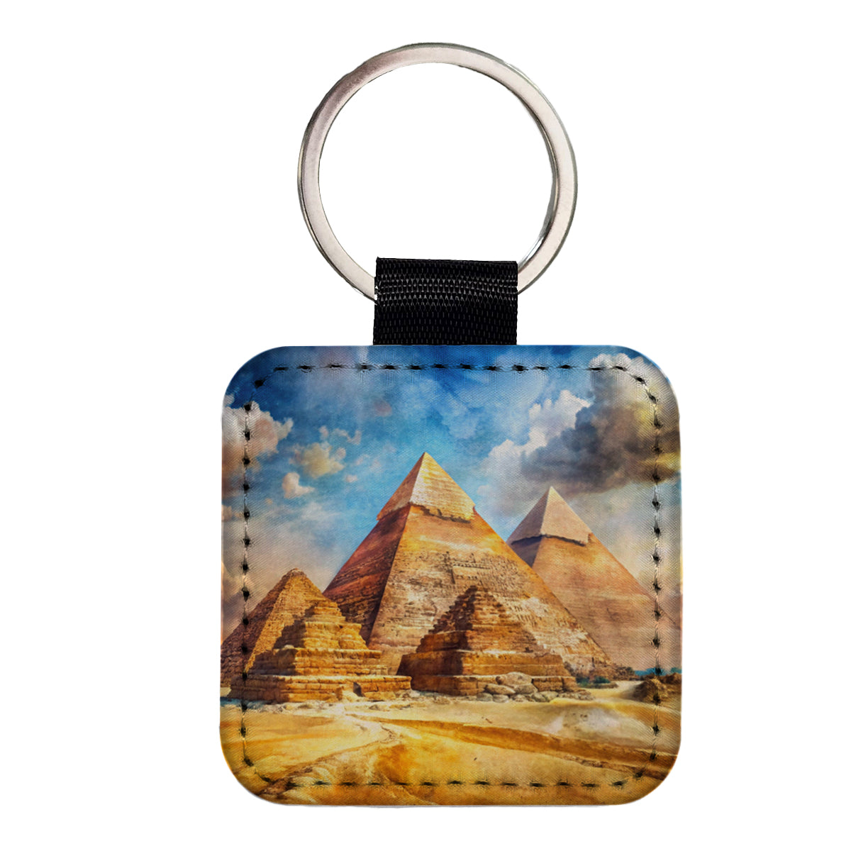 The Great Pyramids Of Giza Watercolor Square Faux Leather Keychain