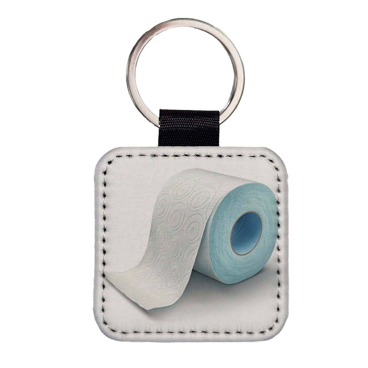 Toilet Paper Roll Square Faux Leather Keychain