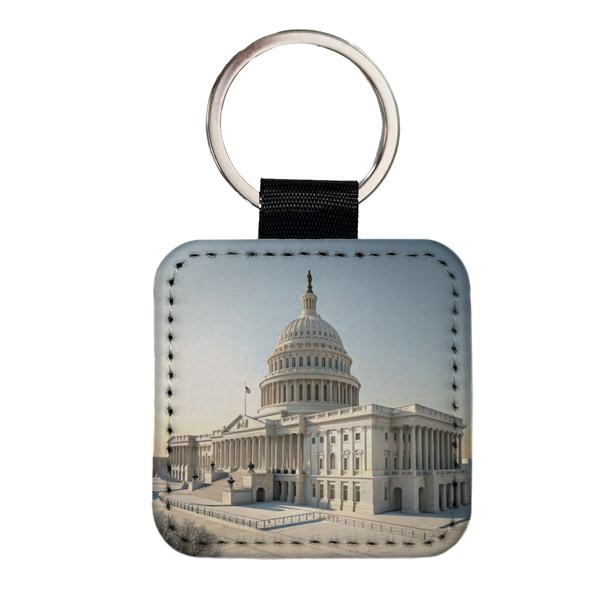US Capitol Building Washington DC Square Faux Leather Keychain