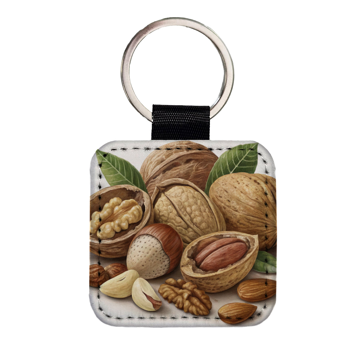 Walnuts Hazelnuts Almonds Brazil Nuts Square Faux Leather Keychain