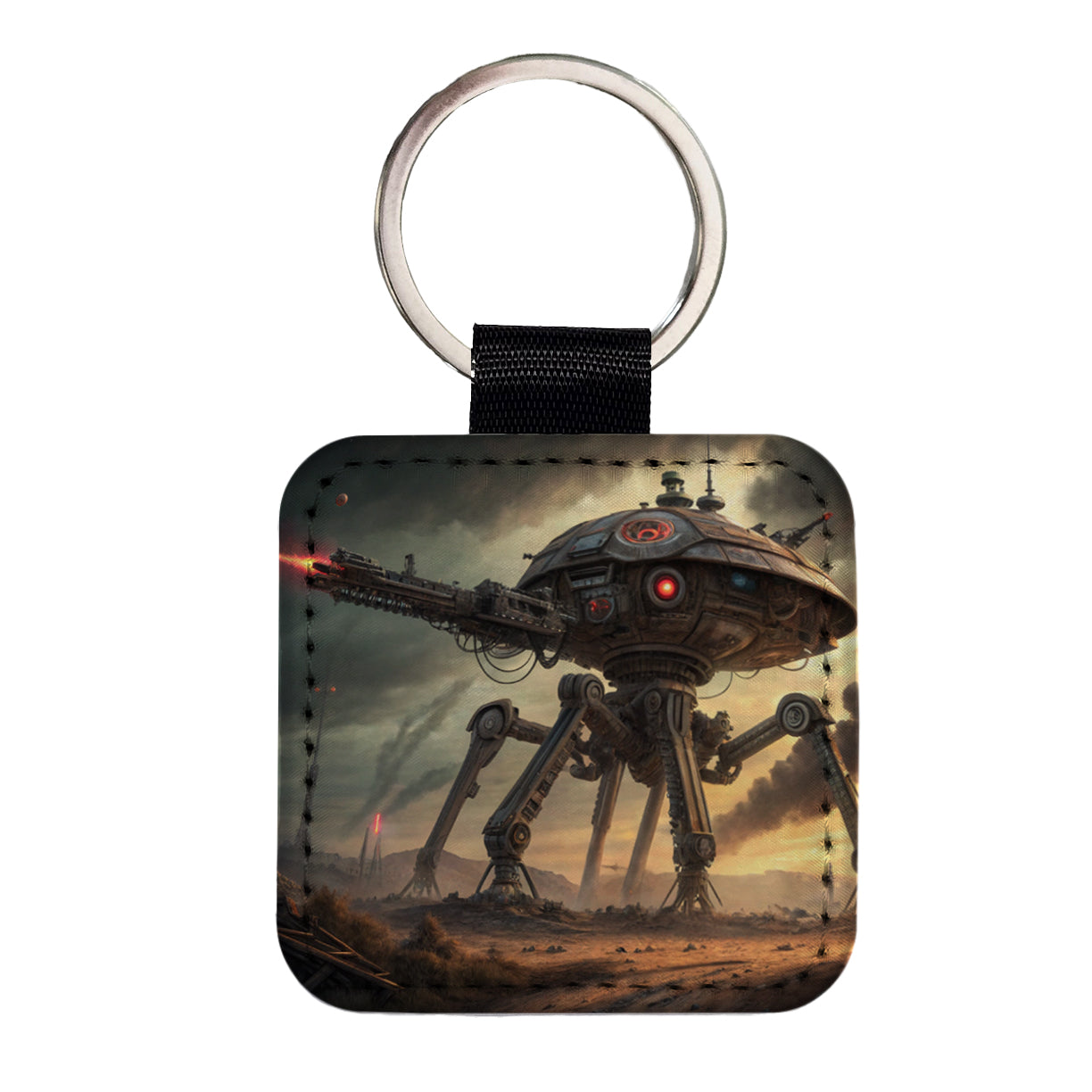 War Of The Worlds Sci-fi Martian War Machine Square Faux Leather Keychain