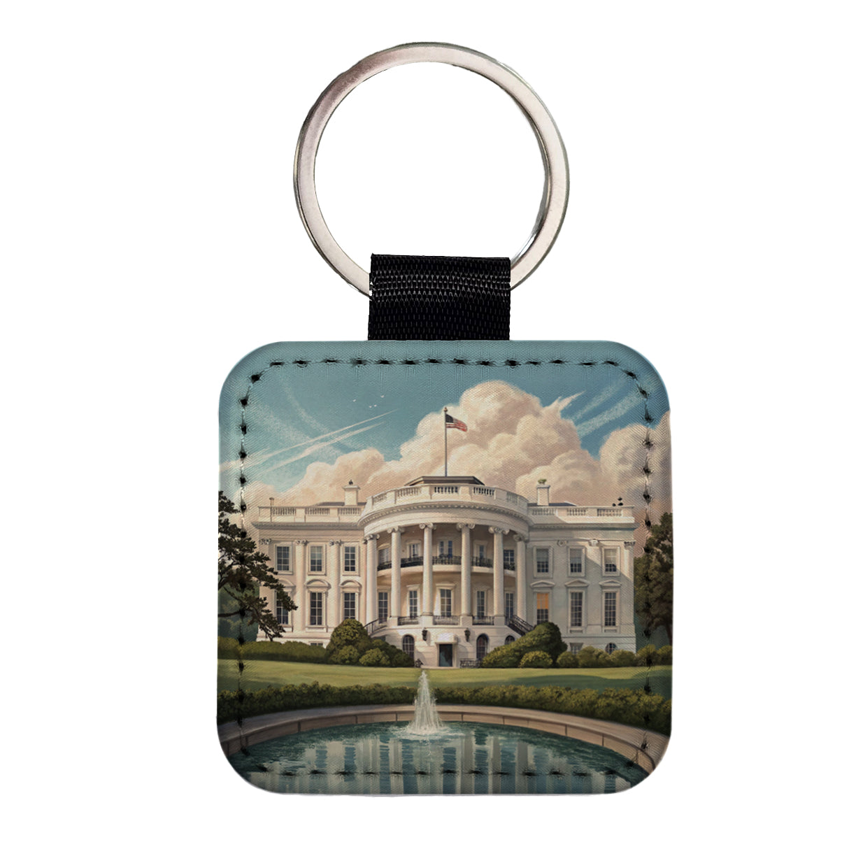 White House Washington DC Square Faux Leather Keychain