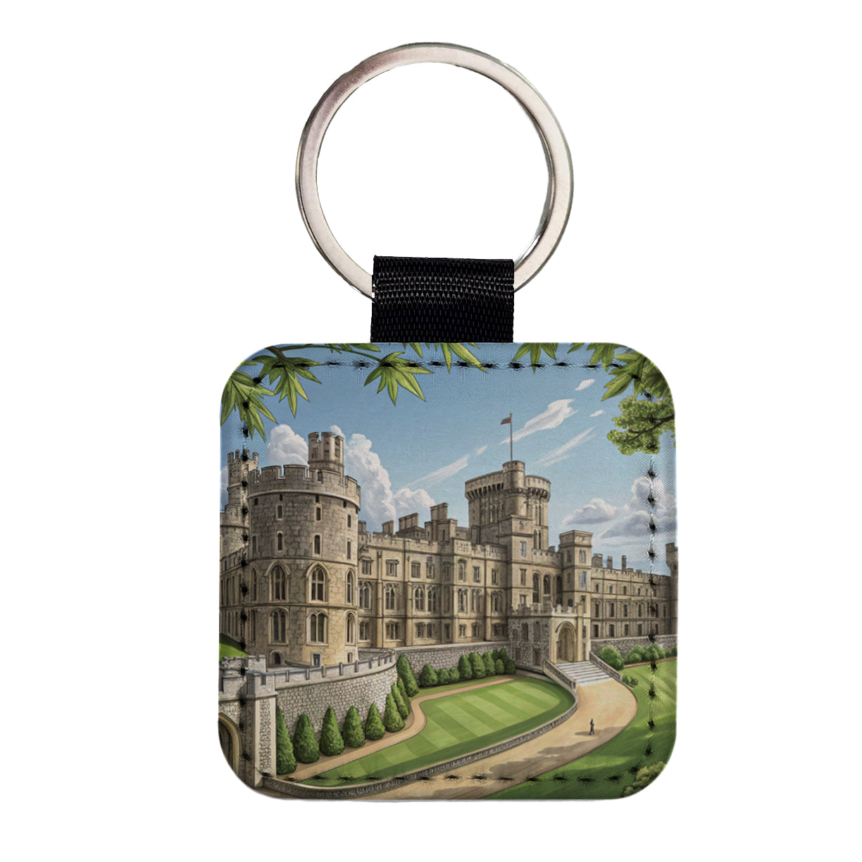 Windsor Castle England Great Britain Square Faux Leather Keychain