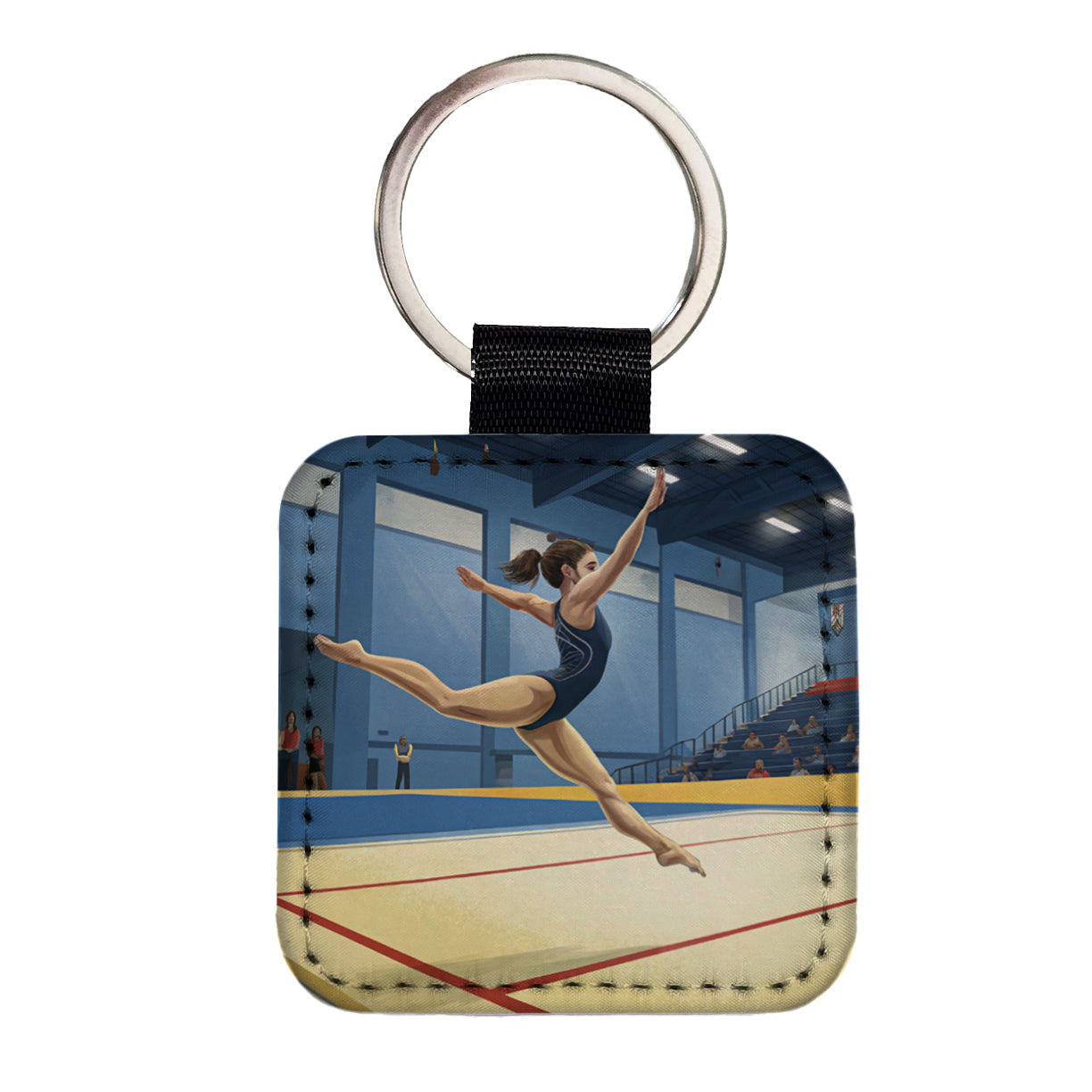 Women's Gymnastics Floor Routine Square Faux Leather Keychain