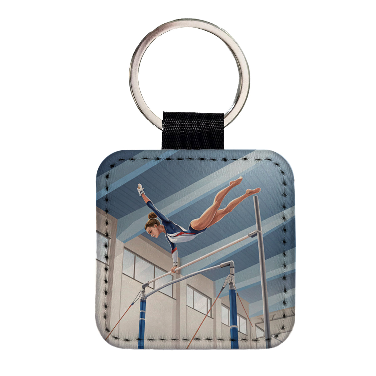 Women's Gymnastics Uneven Bars Square Faux Leather Keychain