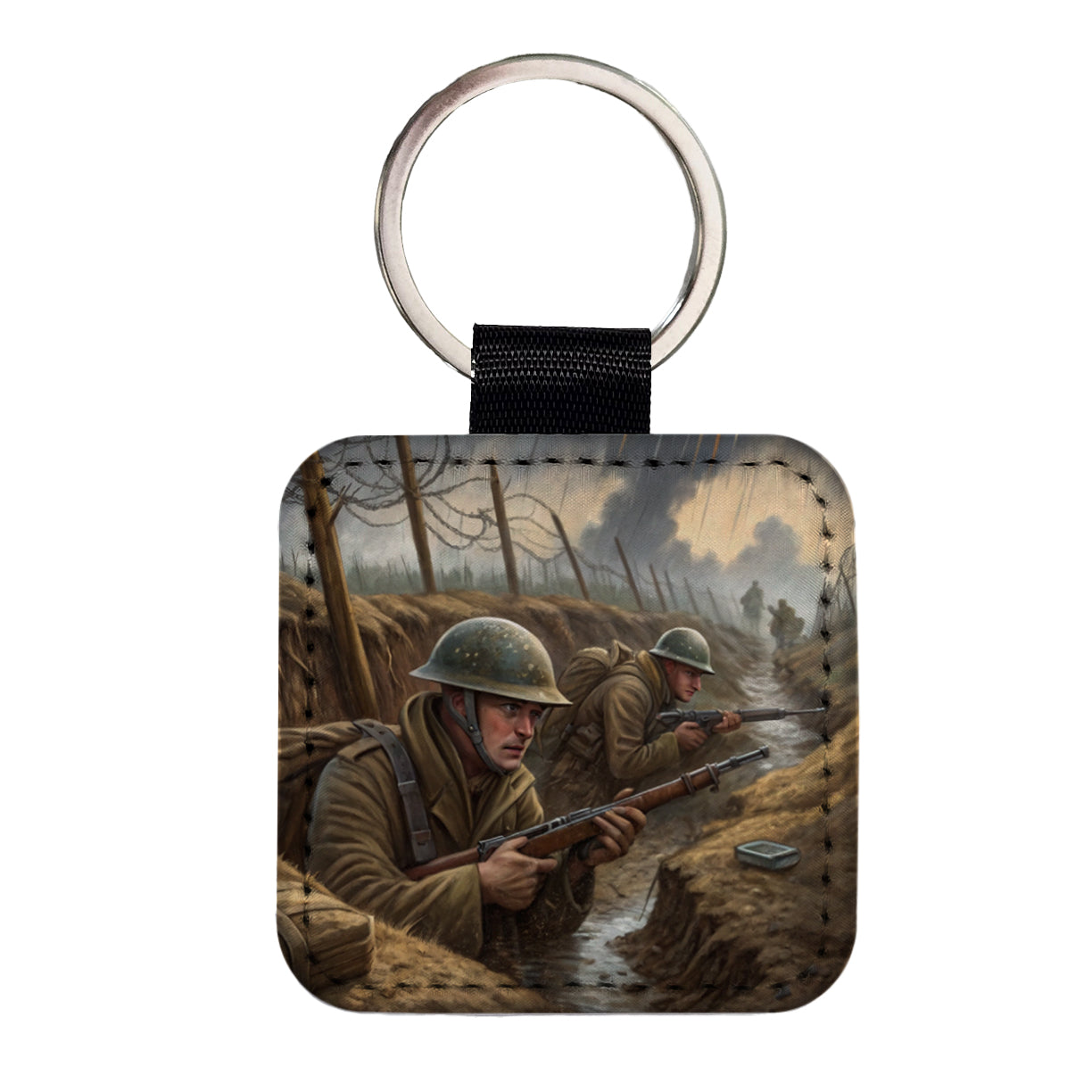 WWI Trench Warfare Allies Western Front Square Faux Leather Keychain