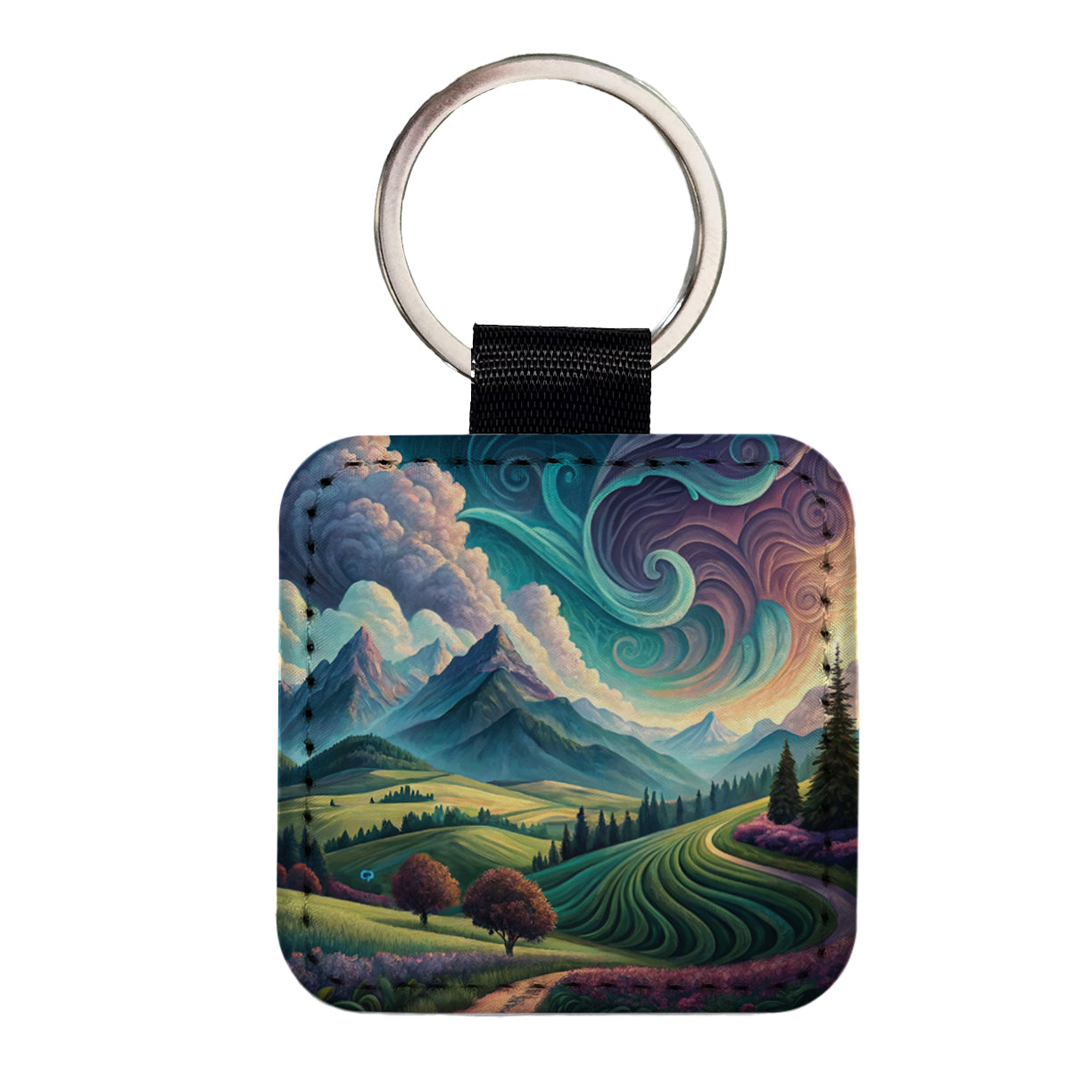 Abstract Pastels Landscape Square Faux Leather Keychain