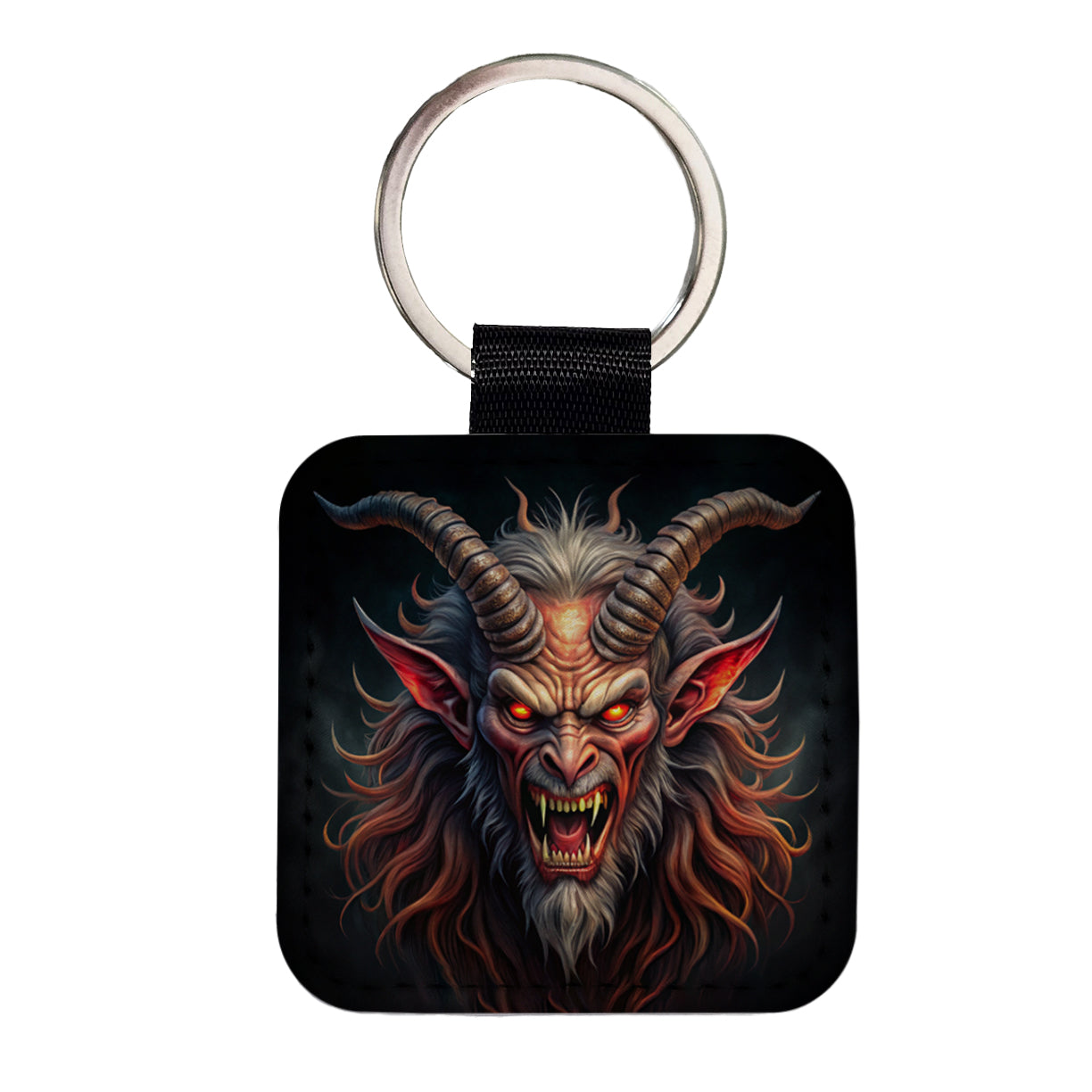Angry Krampus Christmas Watercolor Square Faux Leather Keychain