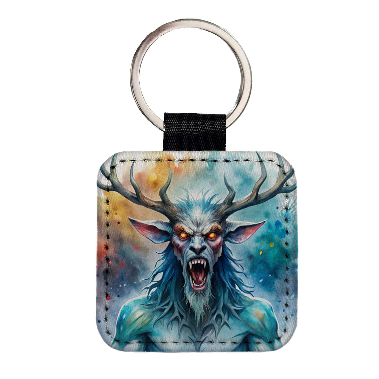 Angry Wendigo Algonquian Folklore Monster Watercolor Square Faux Leather Keychain