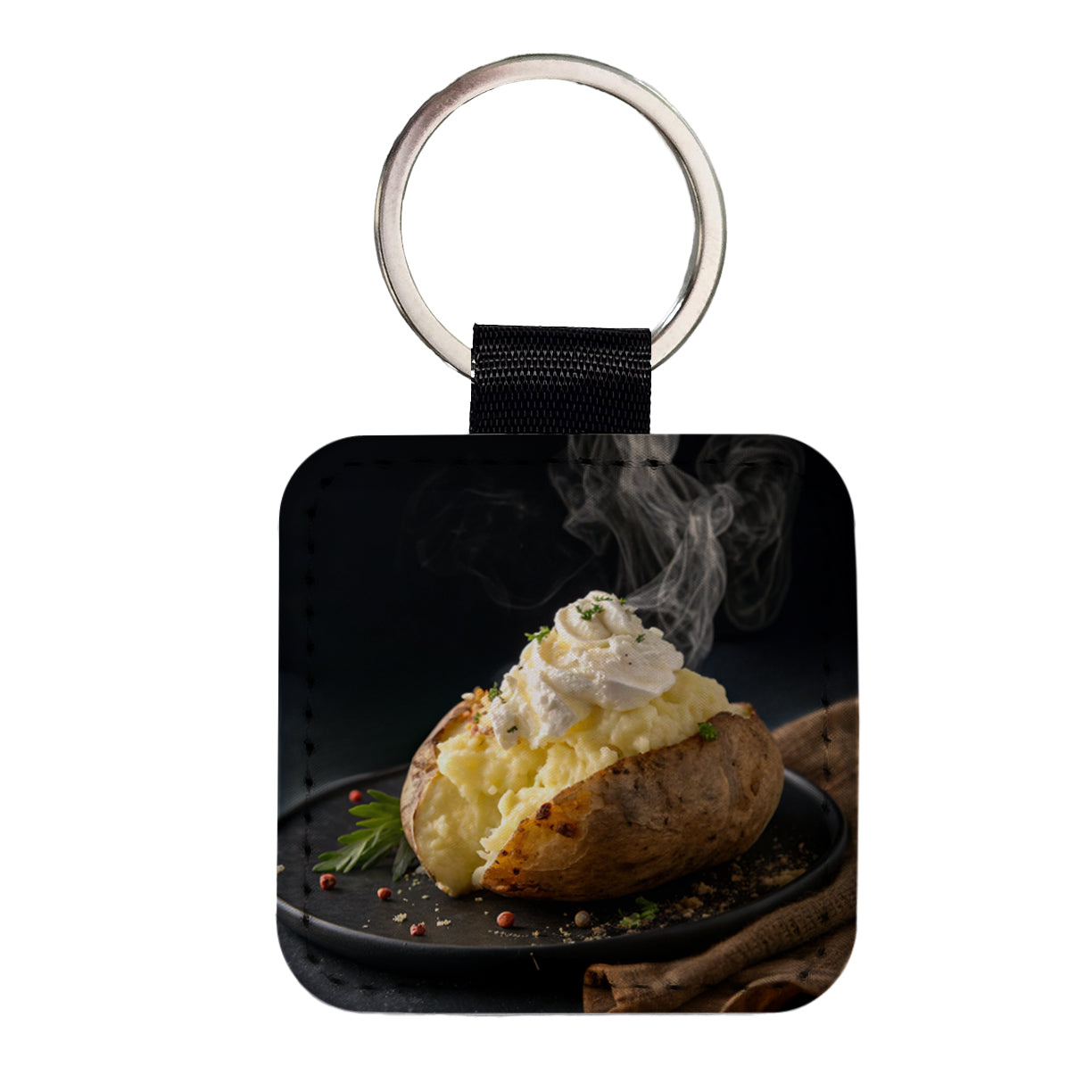 Baked Potato Square Faux Leather Keychain