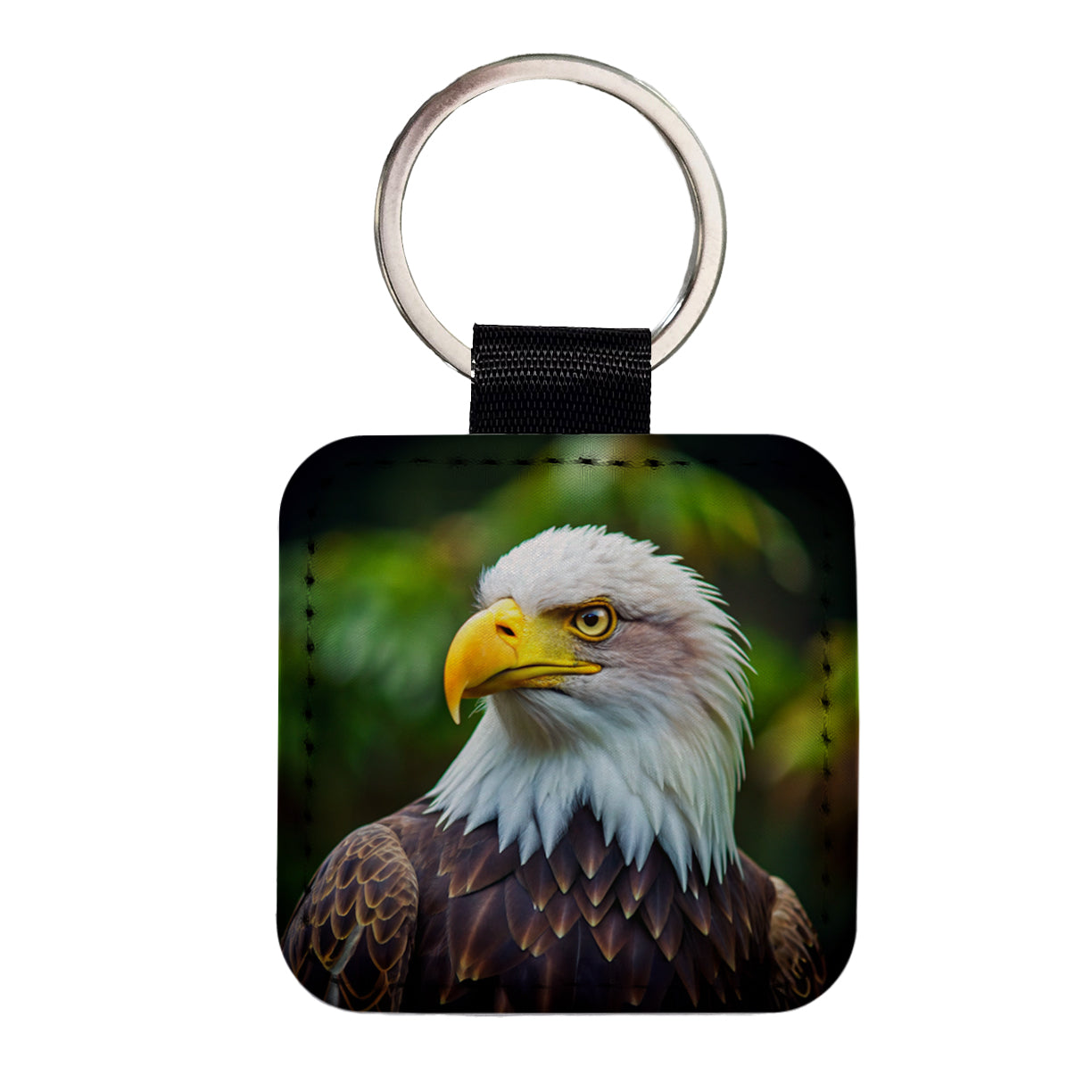 Bald Eagle Raptor Bird Of Prey Square Faux Leather Keychain