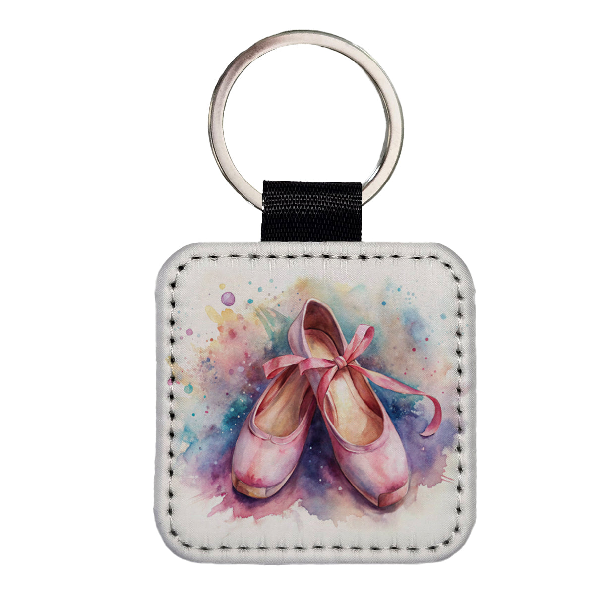Ballet Slippers Watercolor Square Faux Leather Keychain