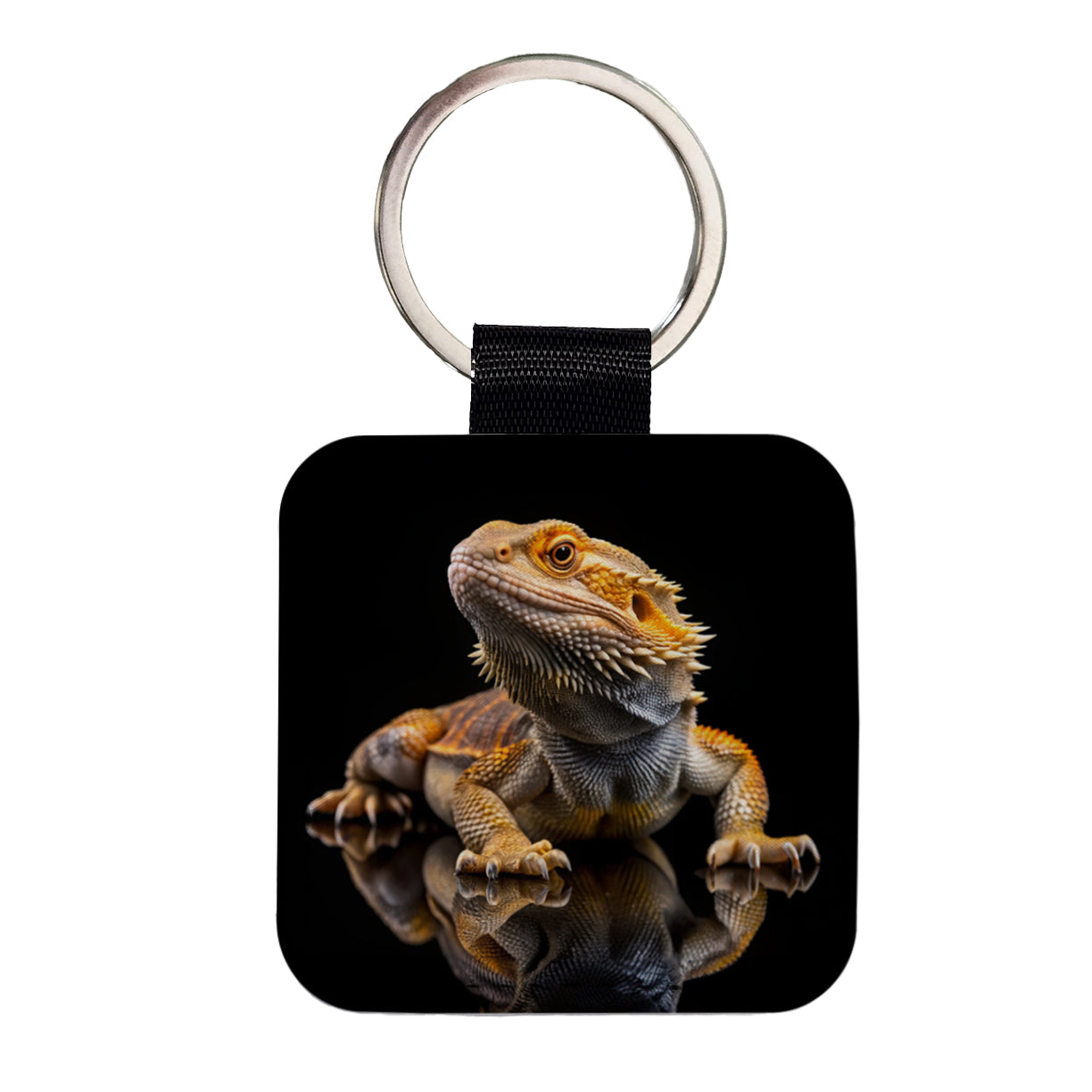 Bearded Dragon Lizard Reptile Square Faux Leather Keychain