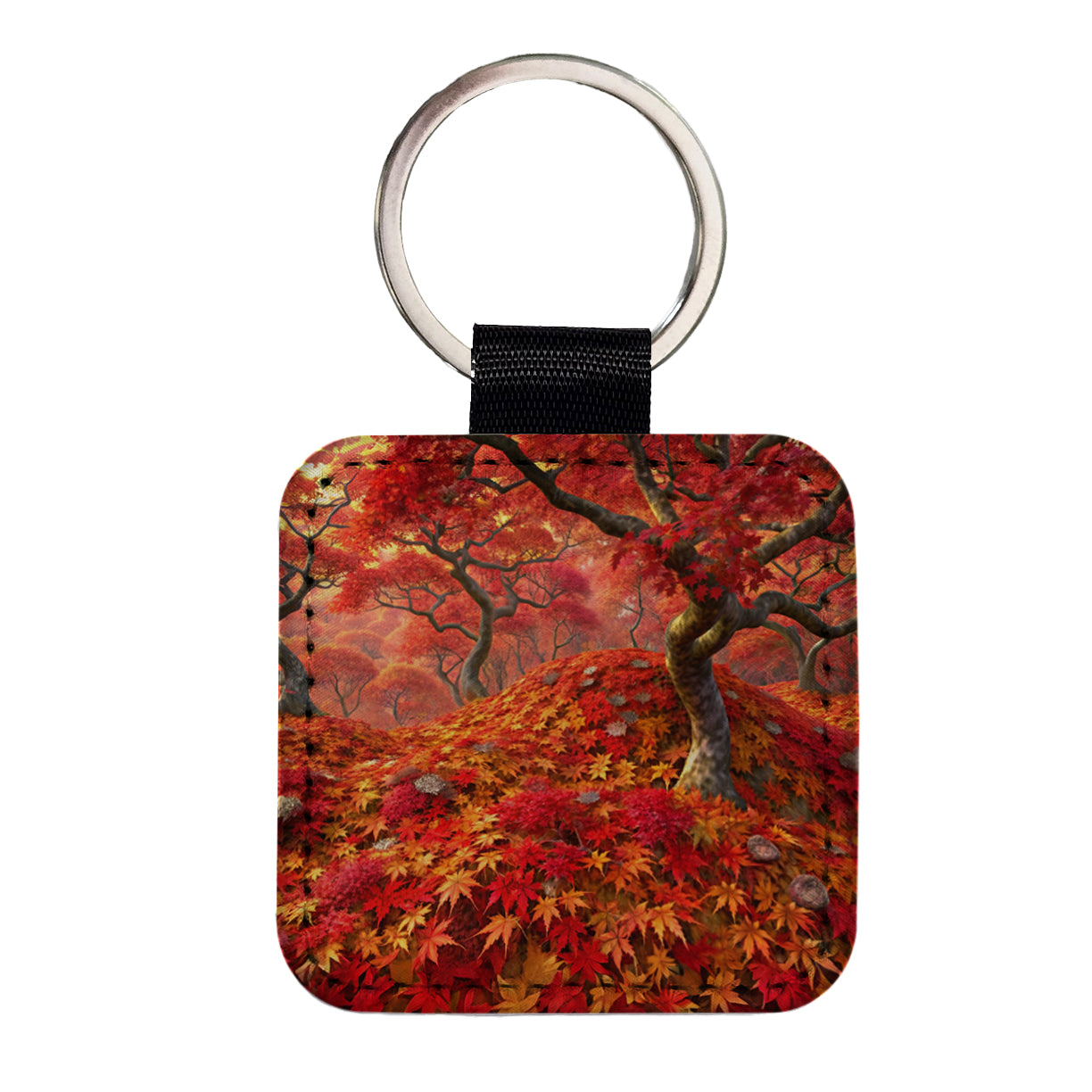 Beautiful Autumn Fall Leaves Square Faux Leather Keychain