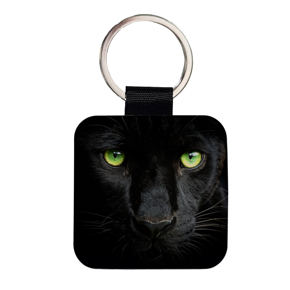 Black Panther Eyes Square Faux Leather Keychain