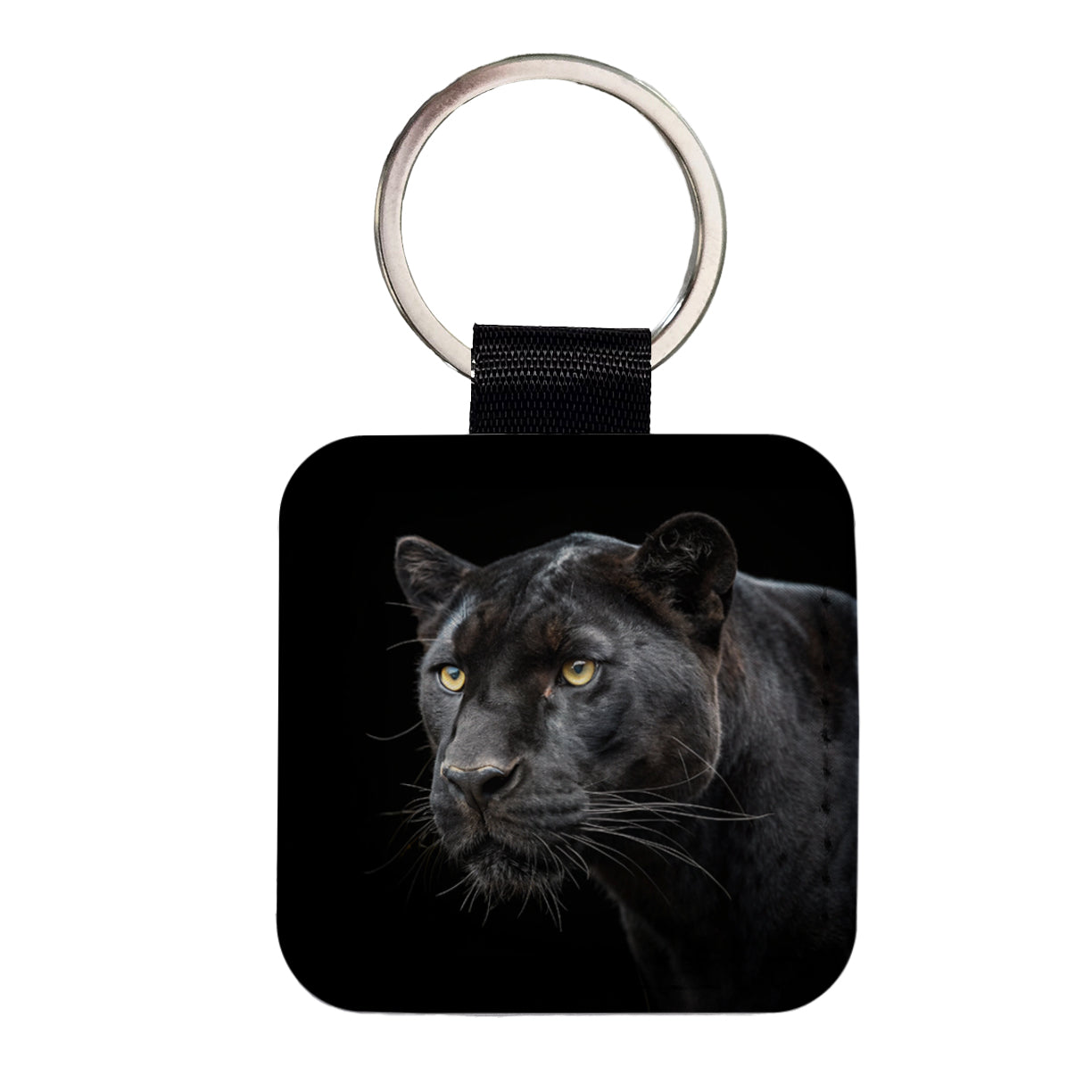 Black Panther Face Square Faux Leather Keychain
