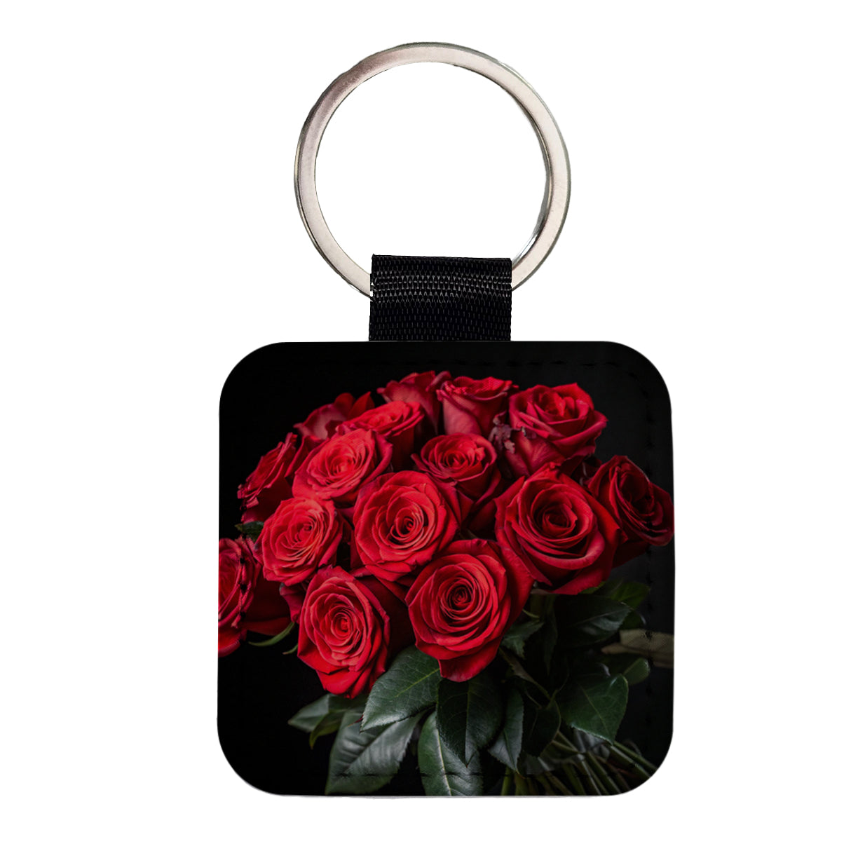 Bouquet Of Red Roses Love Valentine's Day Square Faux Leather Keychain