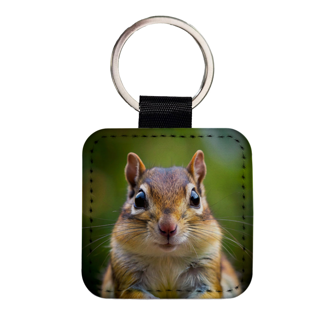Chipmunk Face Square Faux Leather Keychain