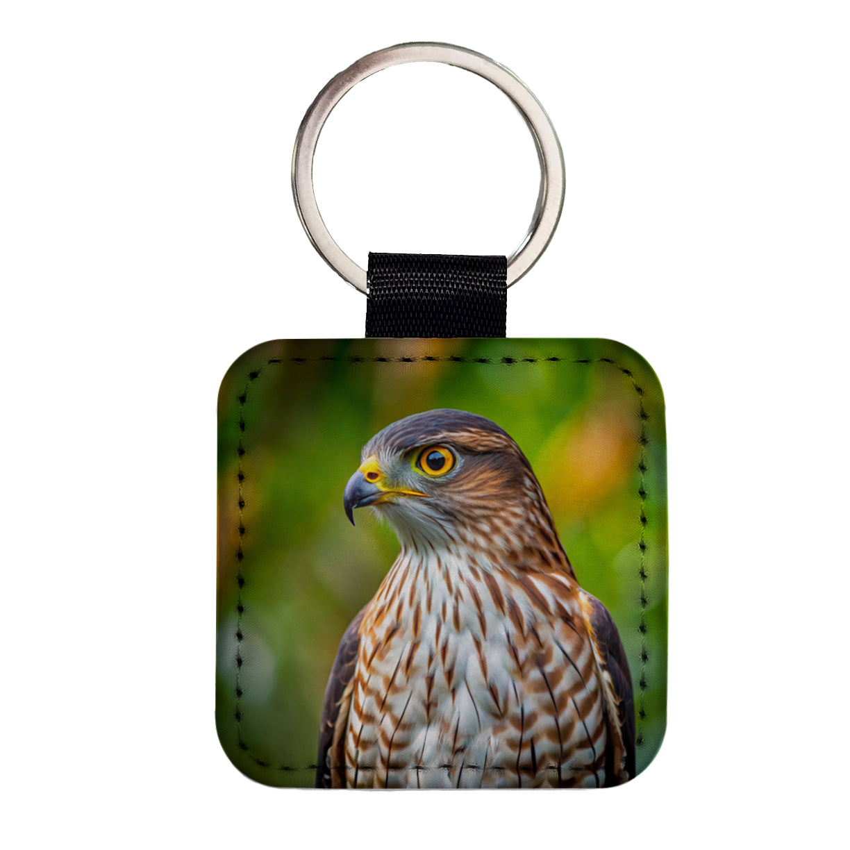 Cooper's Hawk Raptor Bird Of Prey Square Faux Leather Keychain