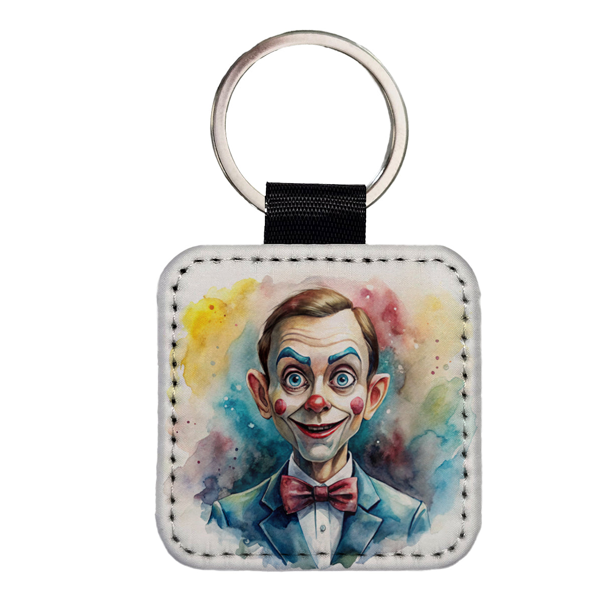 Creepy Ventriloquist Dummy Watercolor Square Faux Leather Keychain