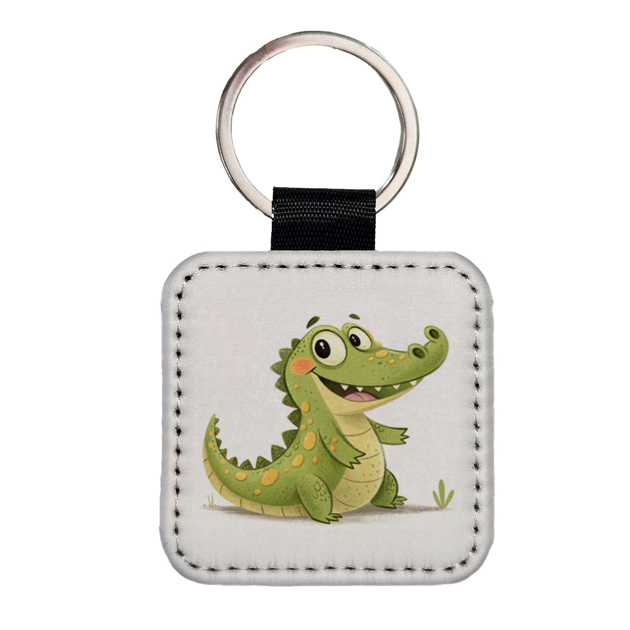 Crocodile Children's Illustration Style Square Faux Leather Keychain