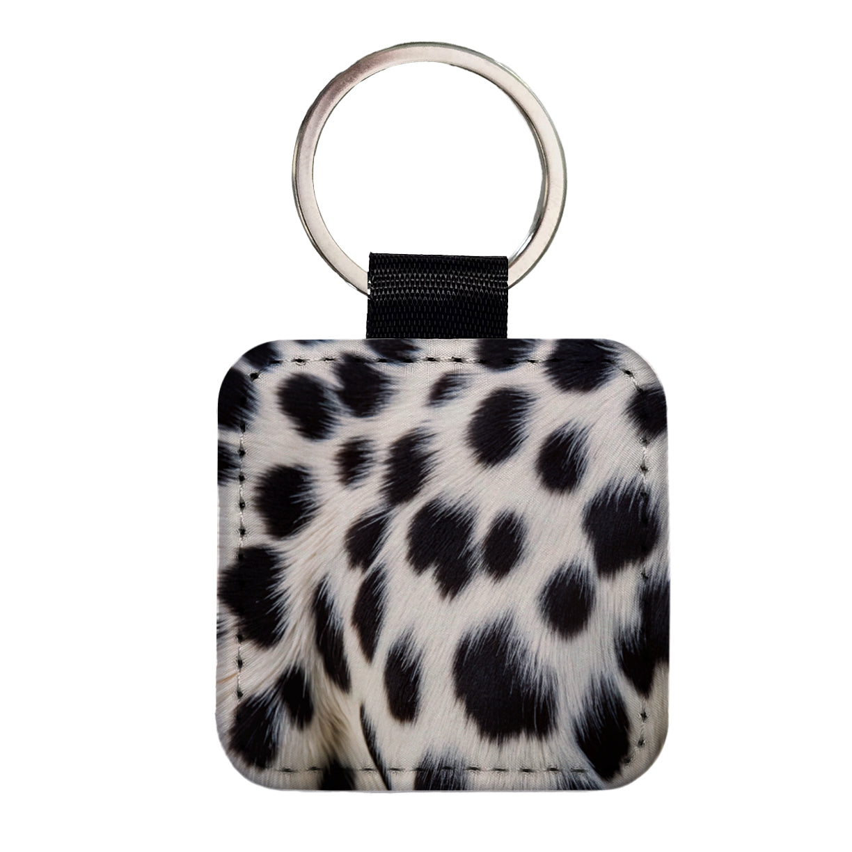 Dalmatian Dog Fur Spotted Pattern Square Faux Leather Keychain