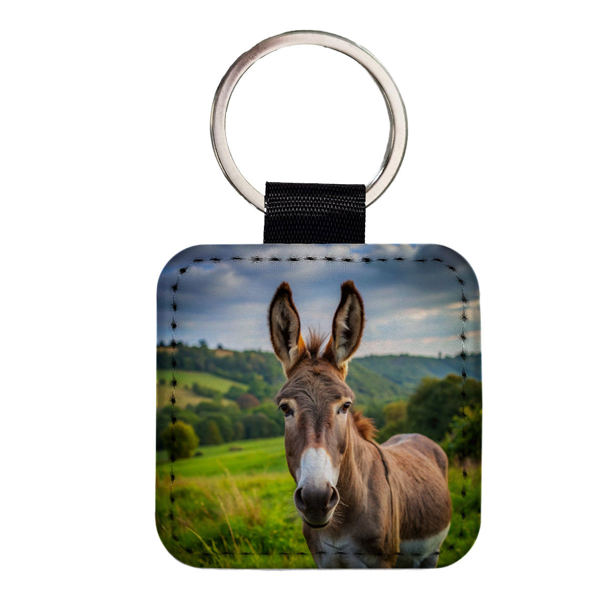 Donkey Square Faux Leather Keychain