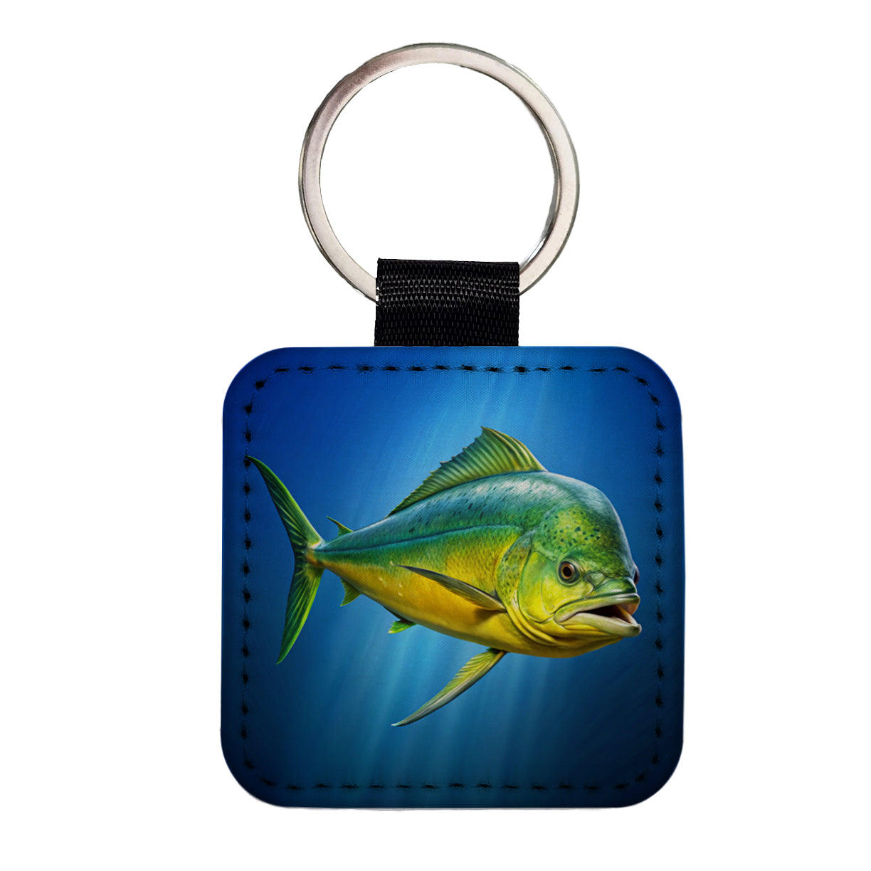 Dorado Fish Square Faux Leather Keychain