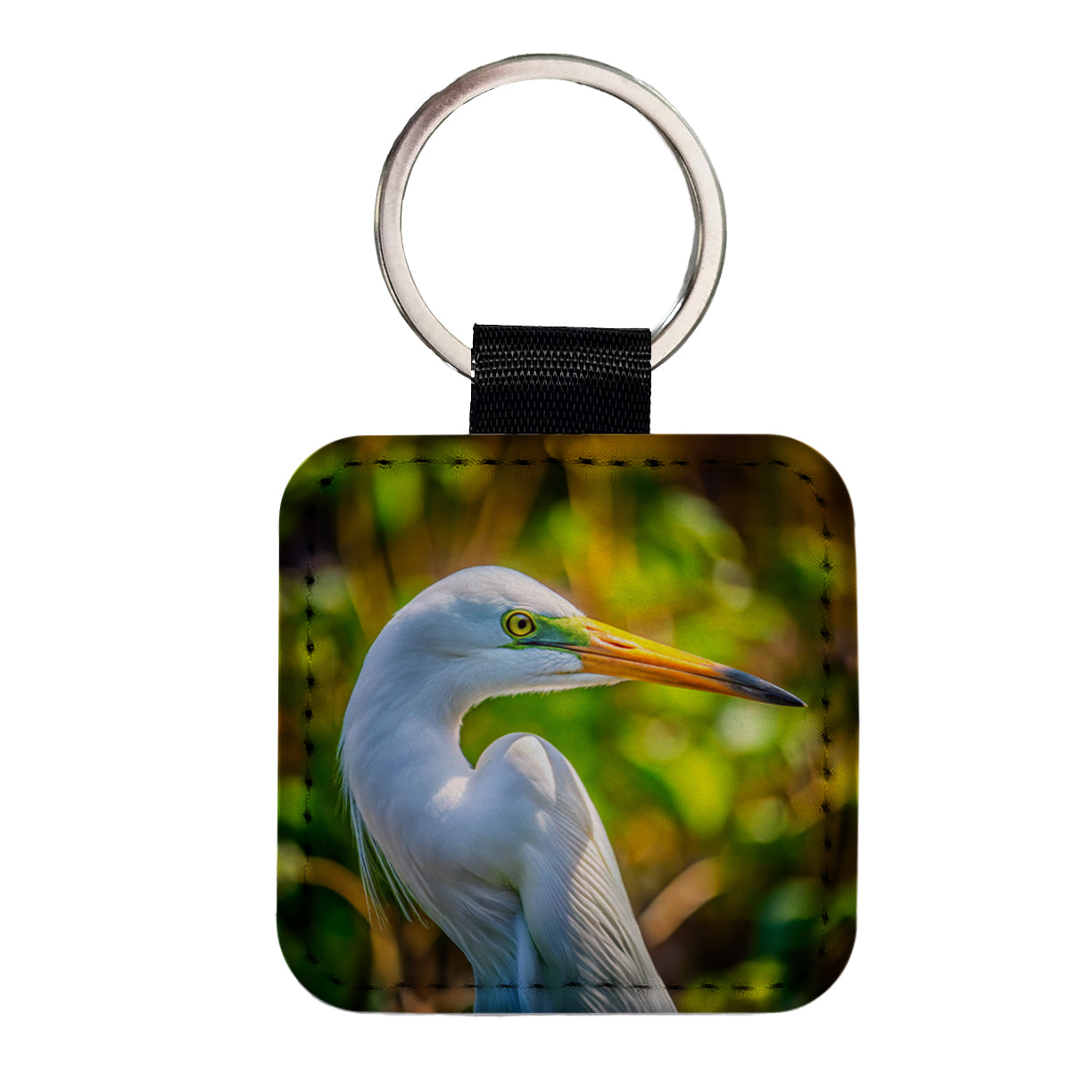Egret Face Square Faux Leather Keychain