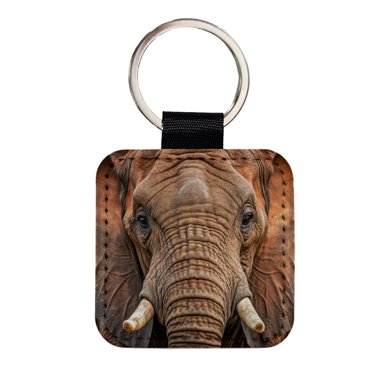 Elephant Square Faux Leather Keychain