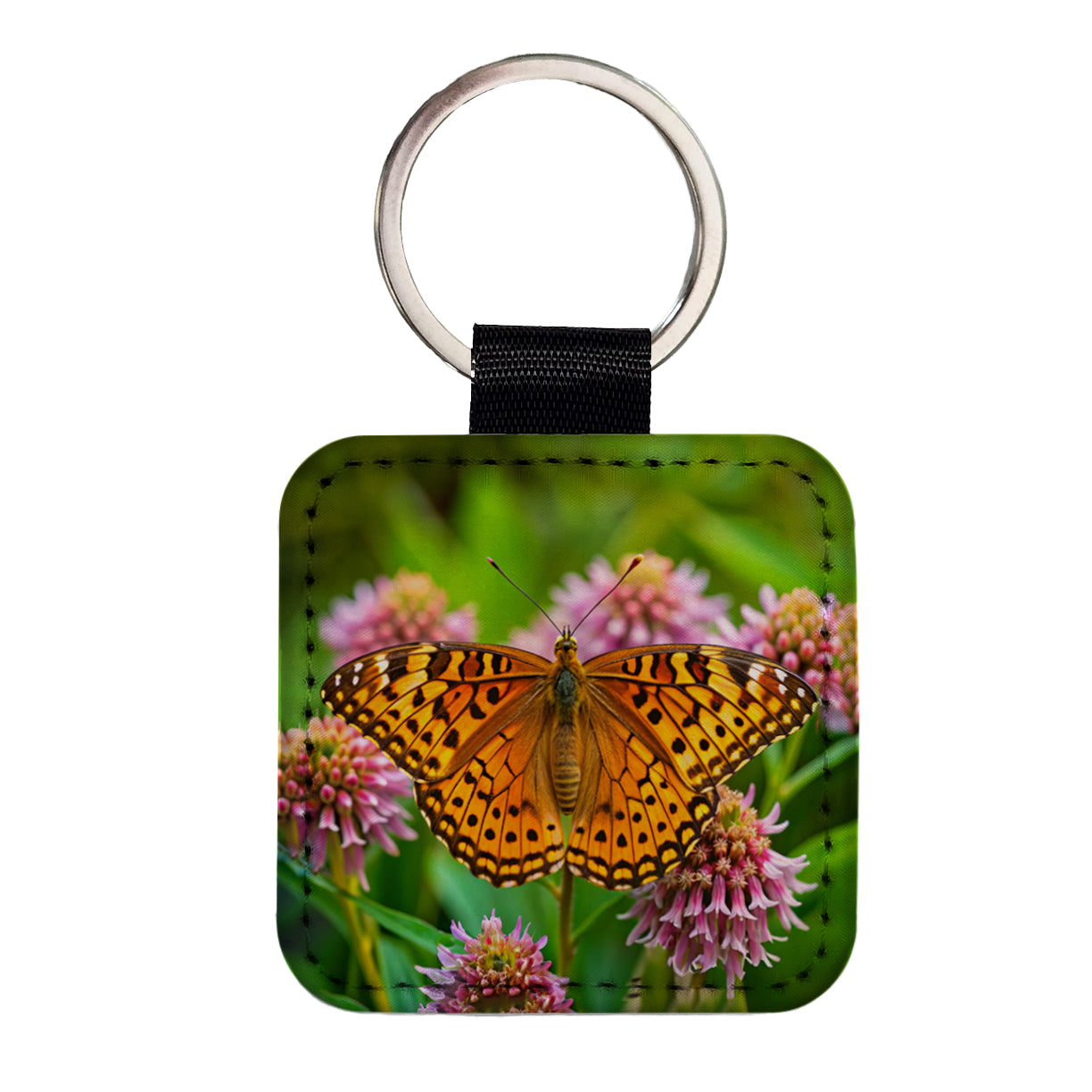 Great Spangled Fritillary Butterfly Square Faux Leather Keychain
