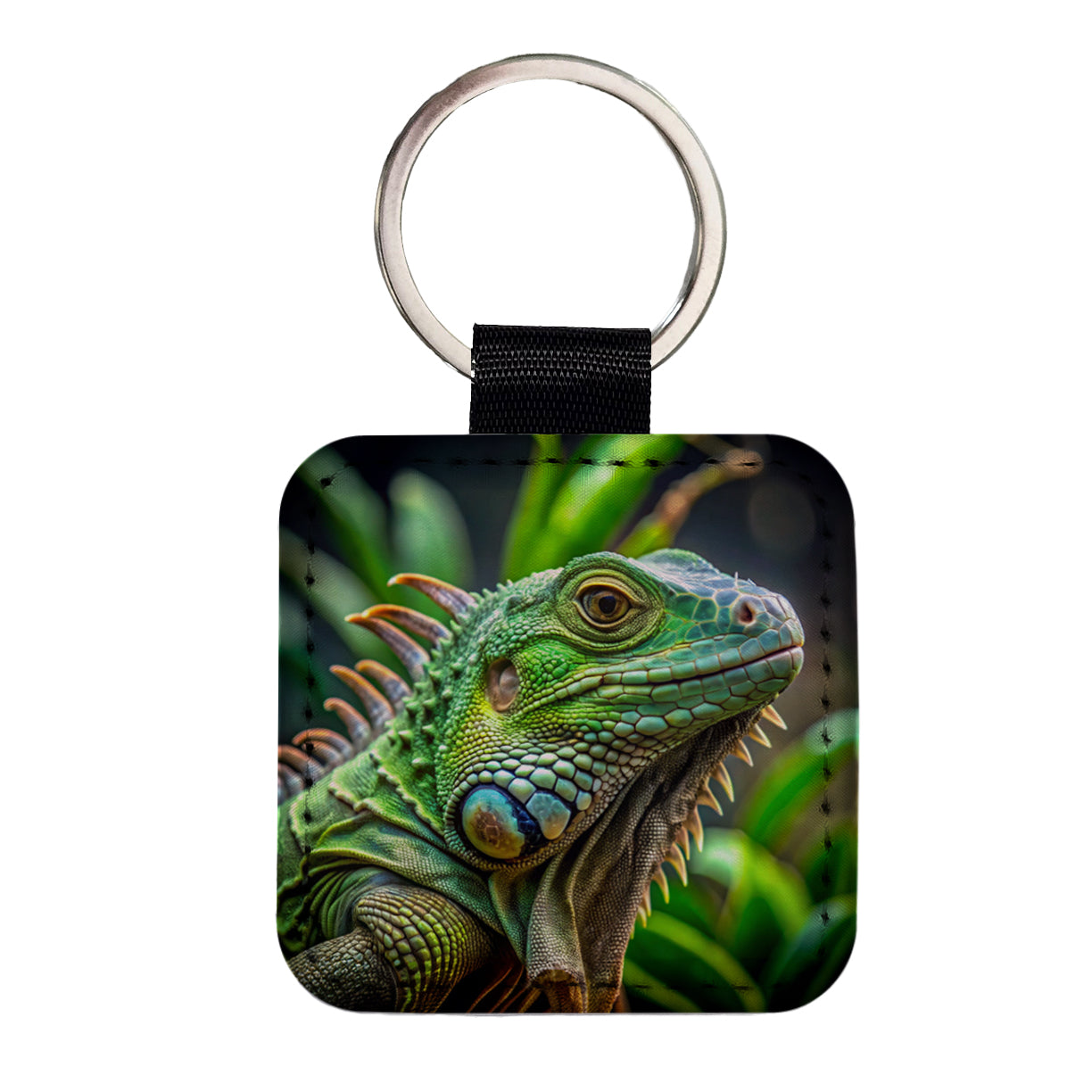 Green Iguana Lizard Reptile Square Faux Leather Keychain