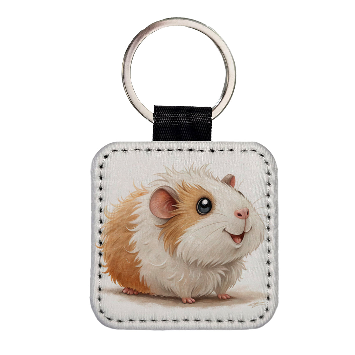 Guinea Pig Children's Illustration Style Square Faux Leather Keychain