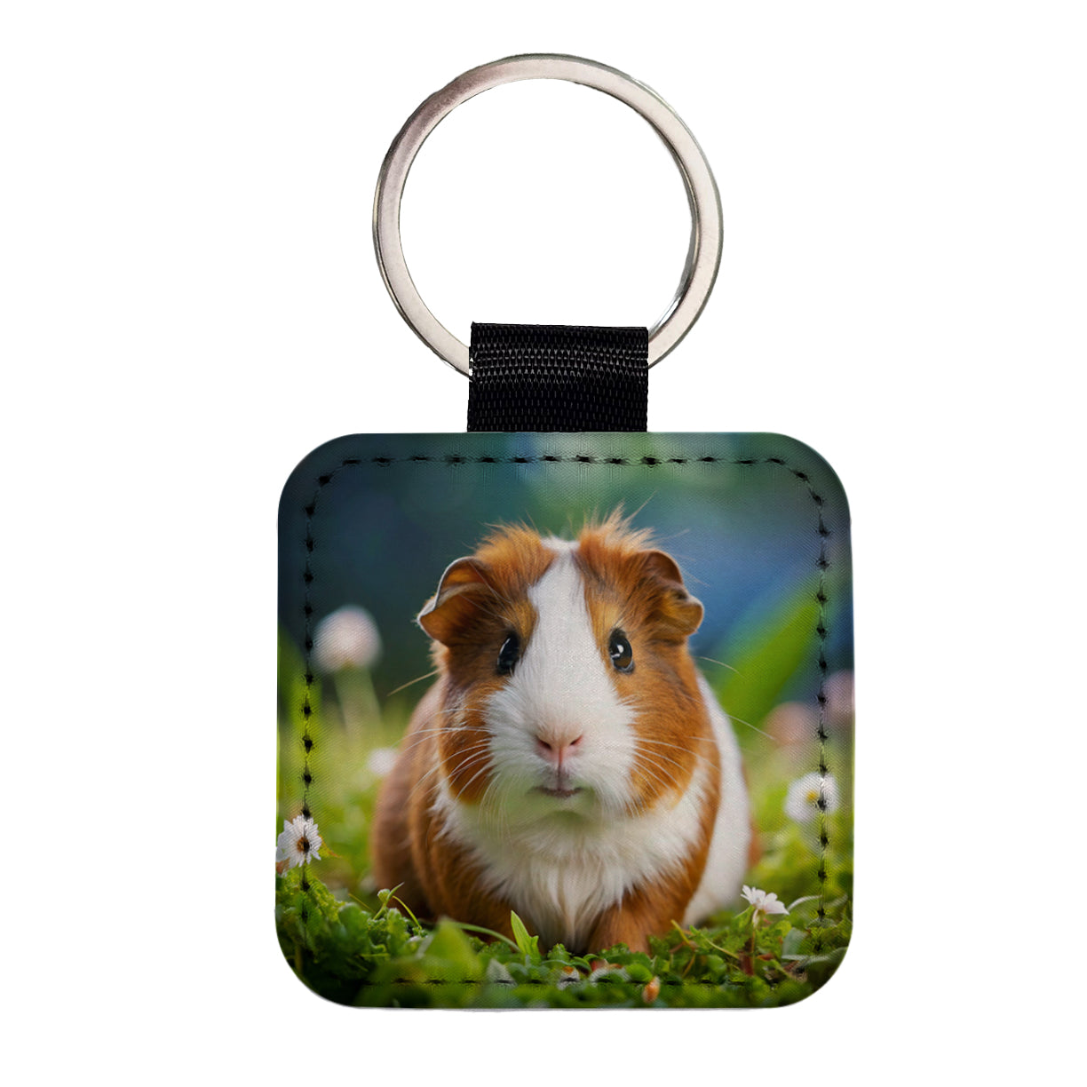 Guinea Pig Square Faux Leather Keychain