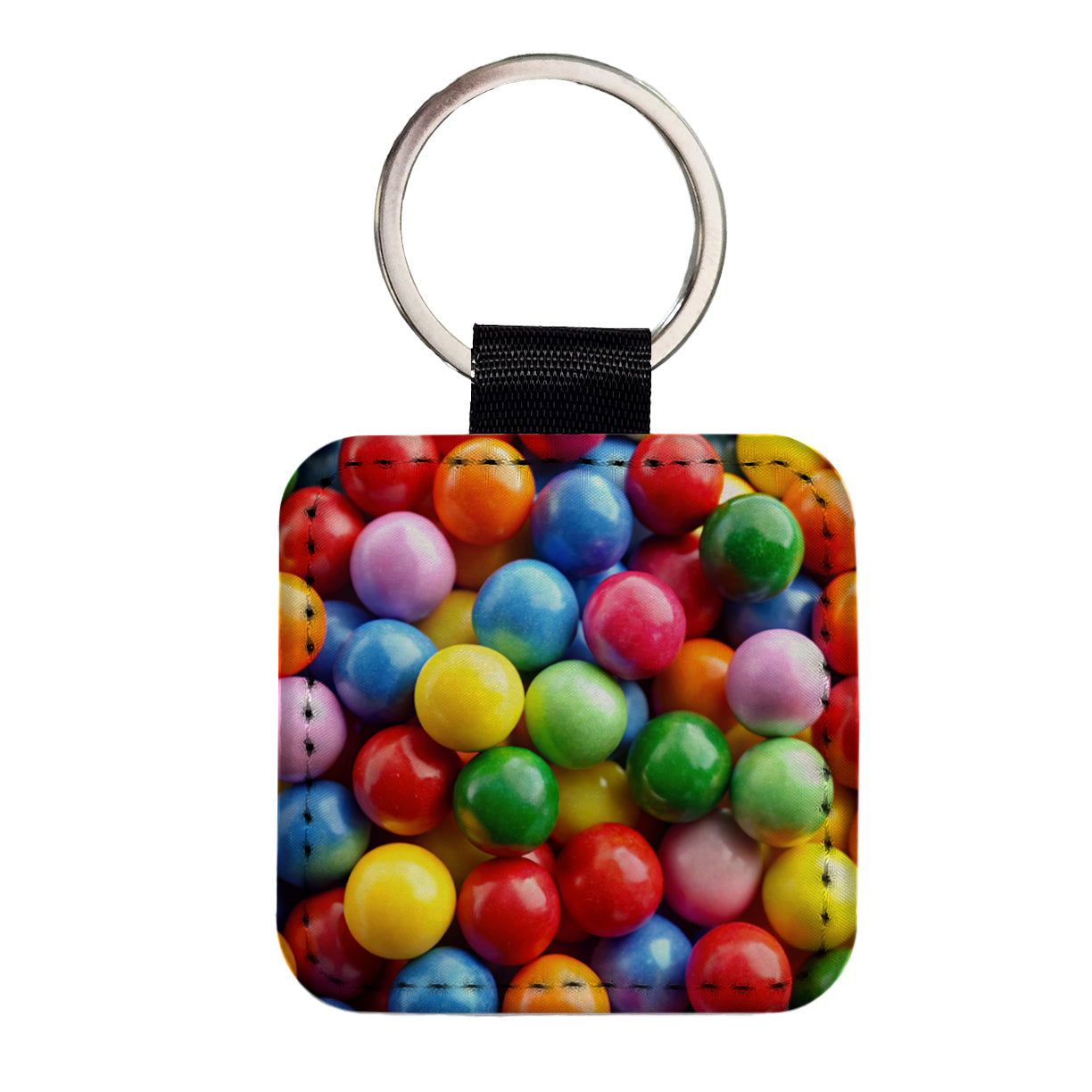 Gumballs Colorful Candy Square Faux Leather Keychain