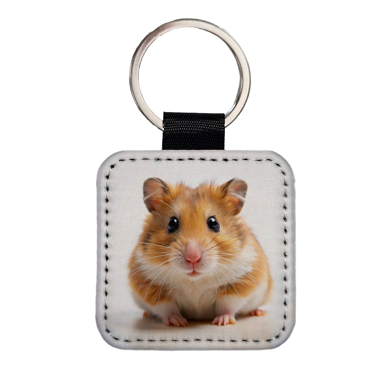 Hamster Square Faux Leather Keychain