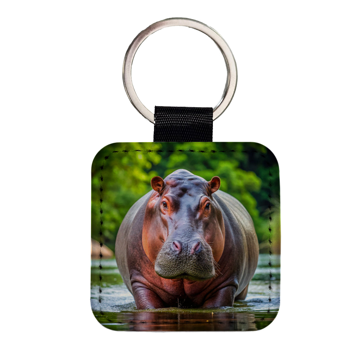Hippopotamus Square Faux Leather Keychain