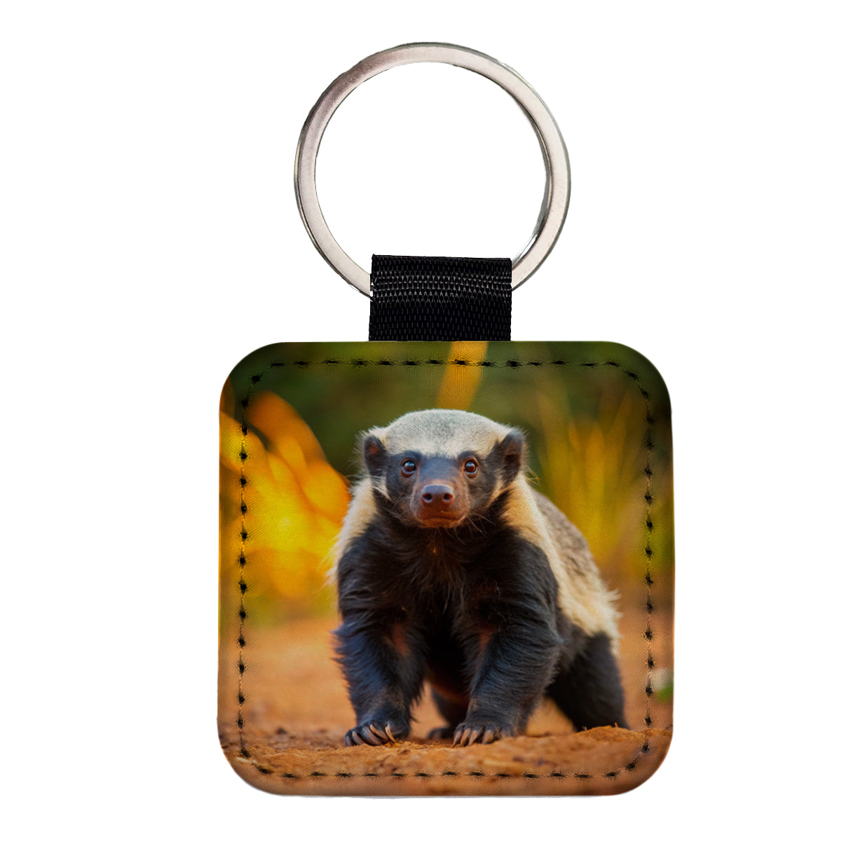 Honey Badger Square Faux Leather Keychain