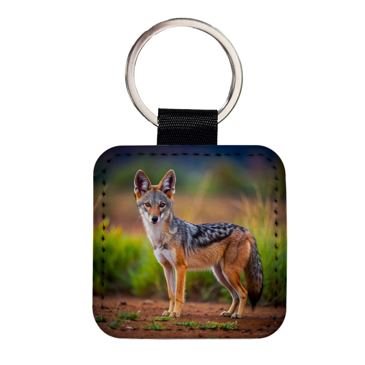 Jackal Square Faux Leather Keychain