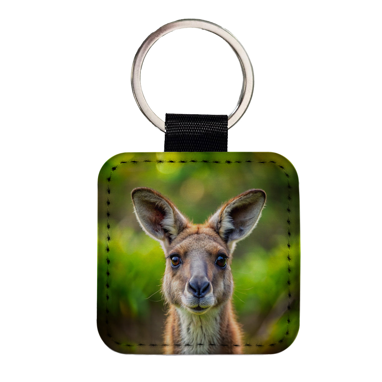 Kangaroo Face Square Faux Leather Keychain