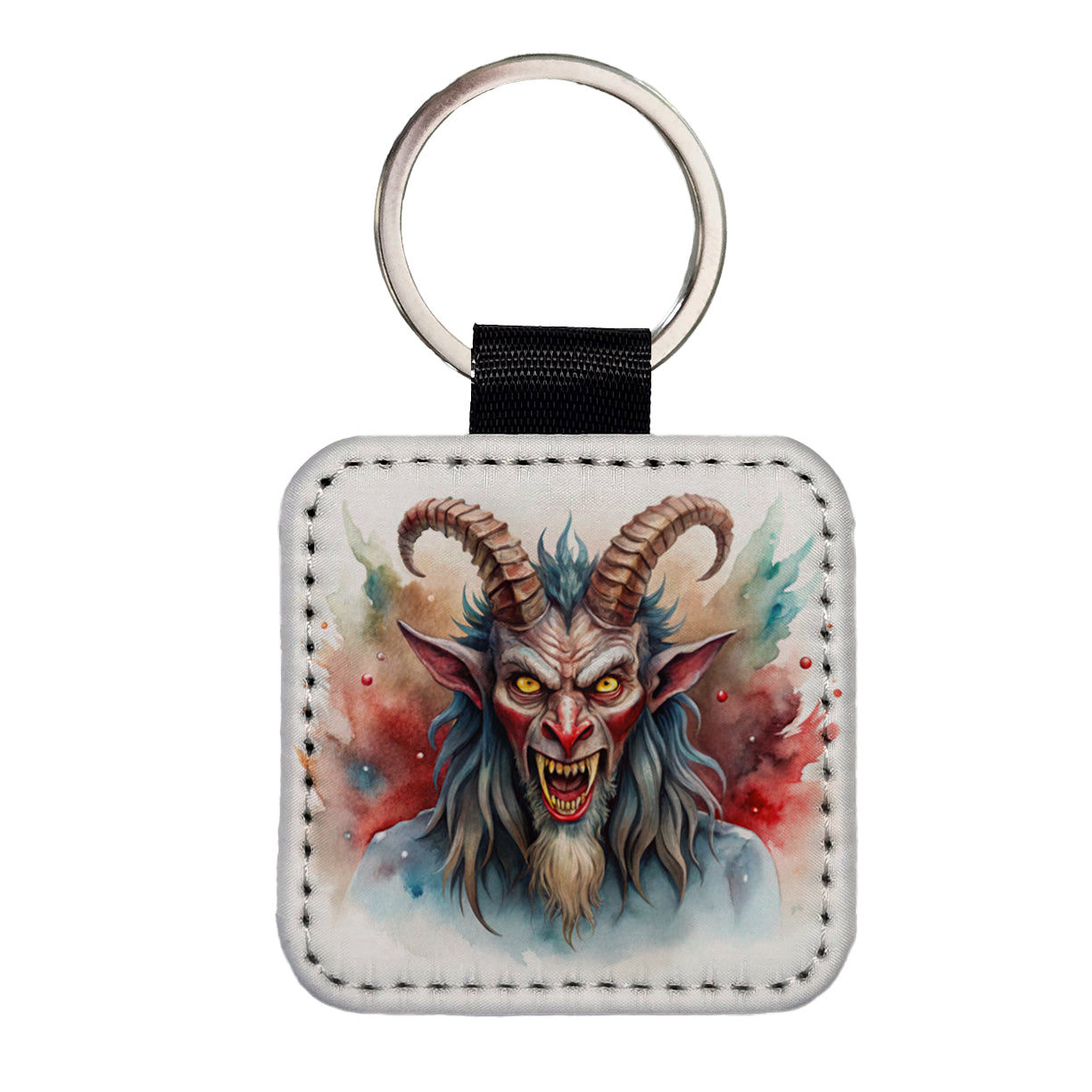 Krampus Watercolor Square Faux Leather Keychain