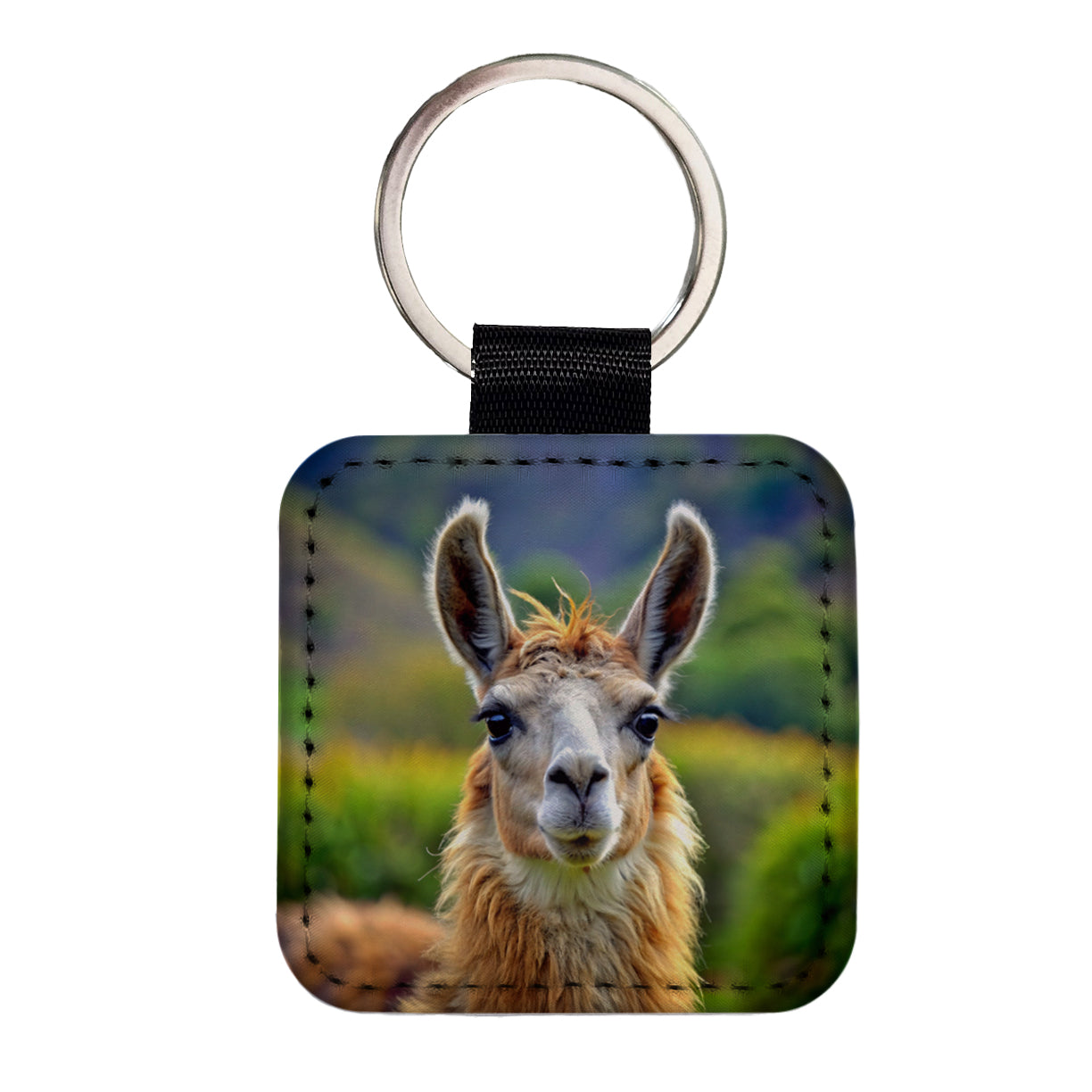 Llama Square Faux Leather Keychain