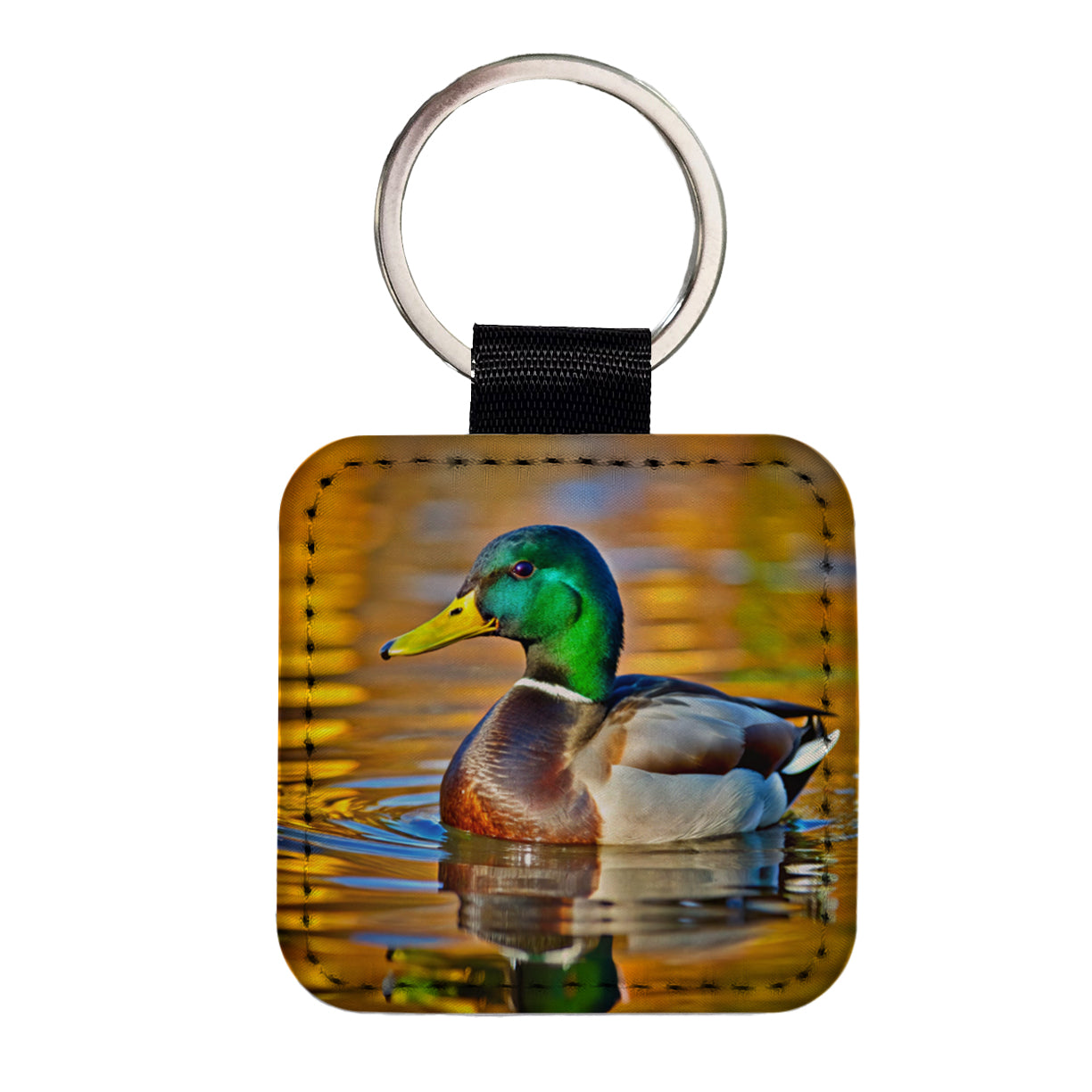 Mallard Duck Square Faux Leather Keychain