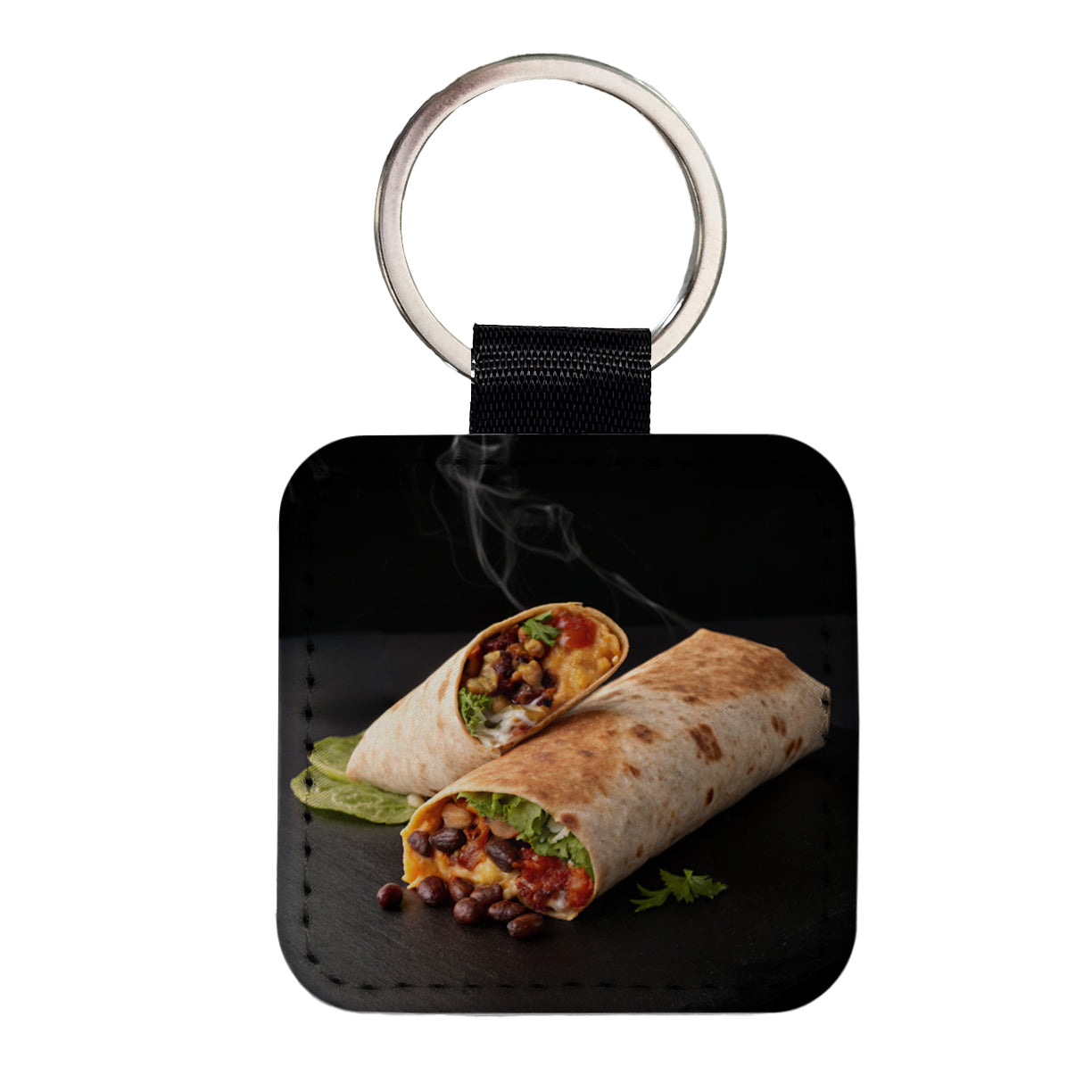 Mexican Burrito Square Faux Leather Keychain